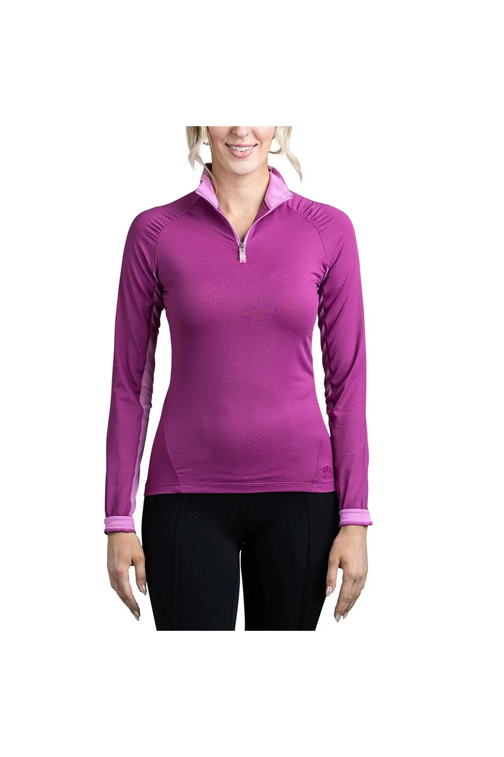 Kastel Shirred Shoulder 1/4 Zip Long Sleeve In Berry - XL
