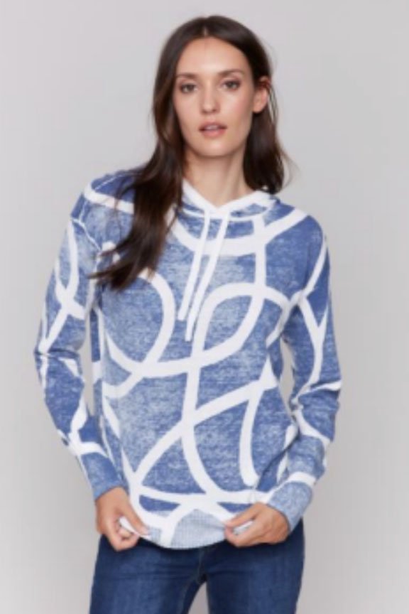 Charlie B Reversible Cotton Printed Hoodie Sweater In Denim - 2nd Round Equestrian