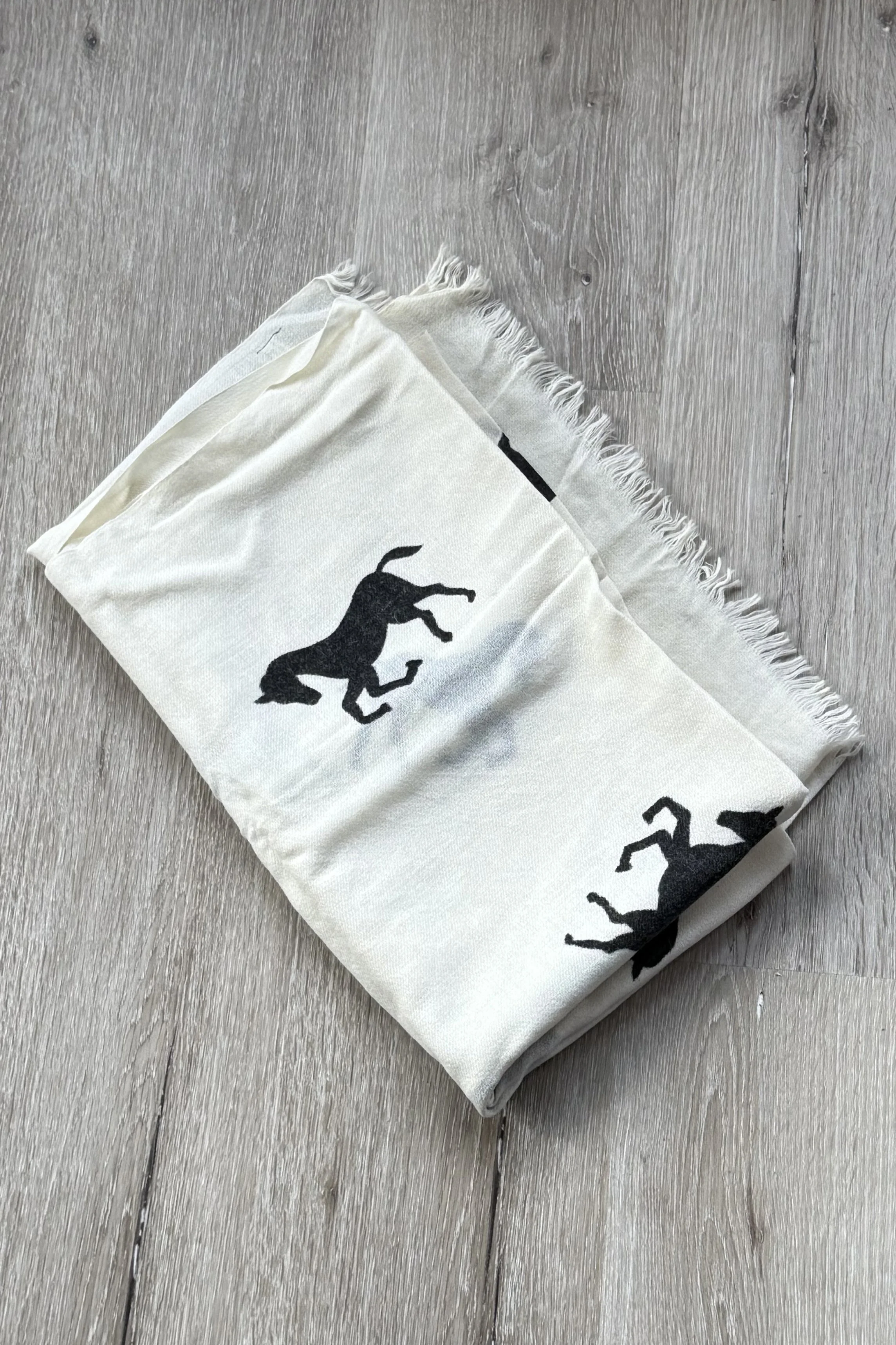 Society Of Scarves Wool Scarf With Horse Print In Cream & Black
