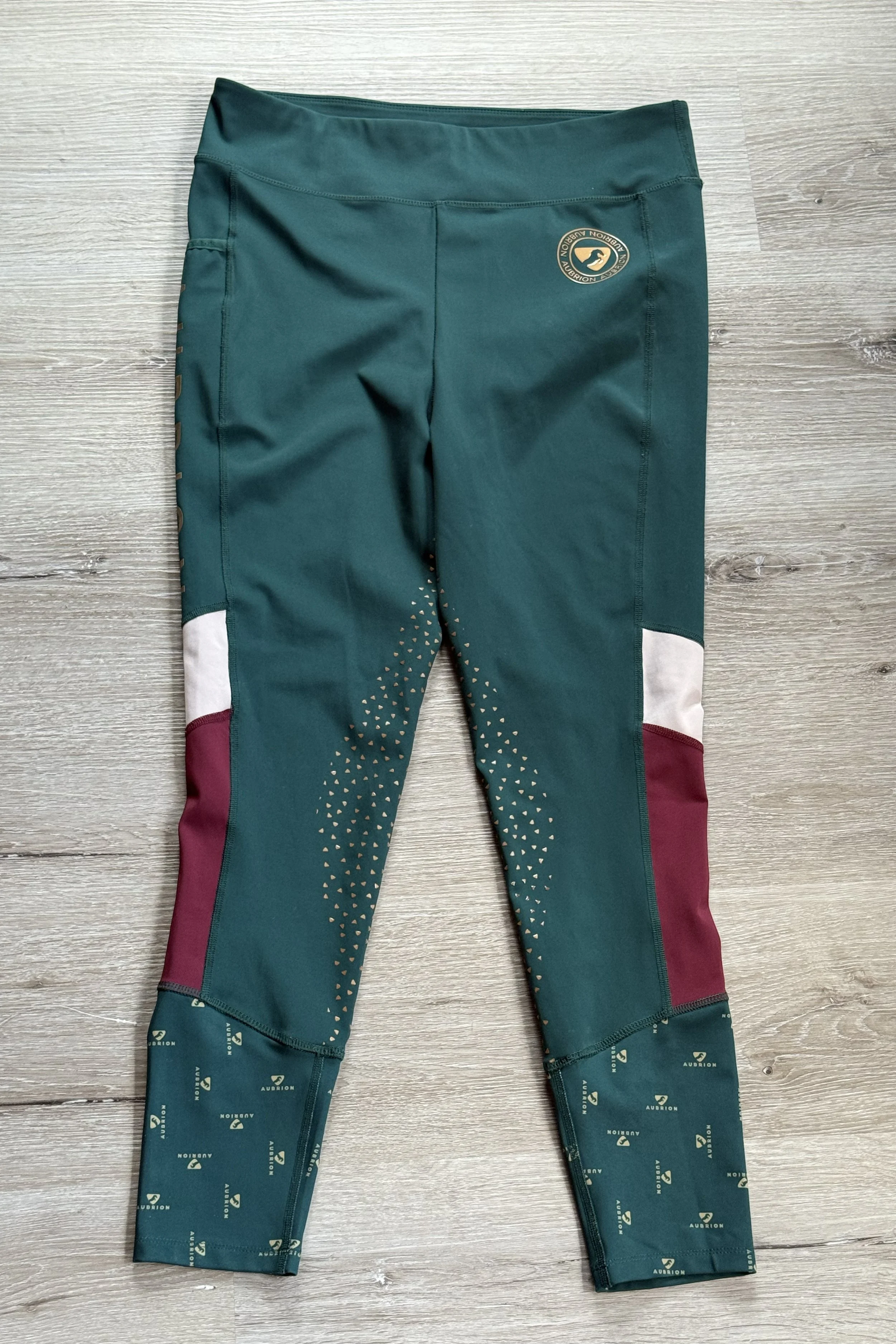 Shires Aubrion Eastcote Full Grip Riding Tights In Dark Green - XLarge