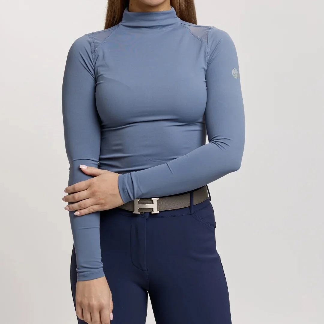 TKEQ The 'CHLOE' High Collar Technical Top In Denim