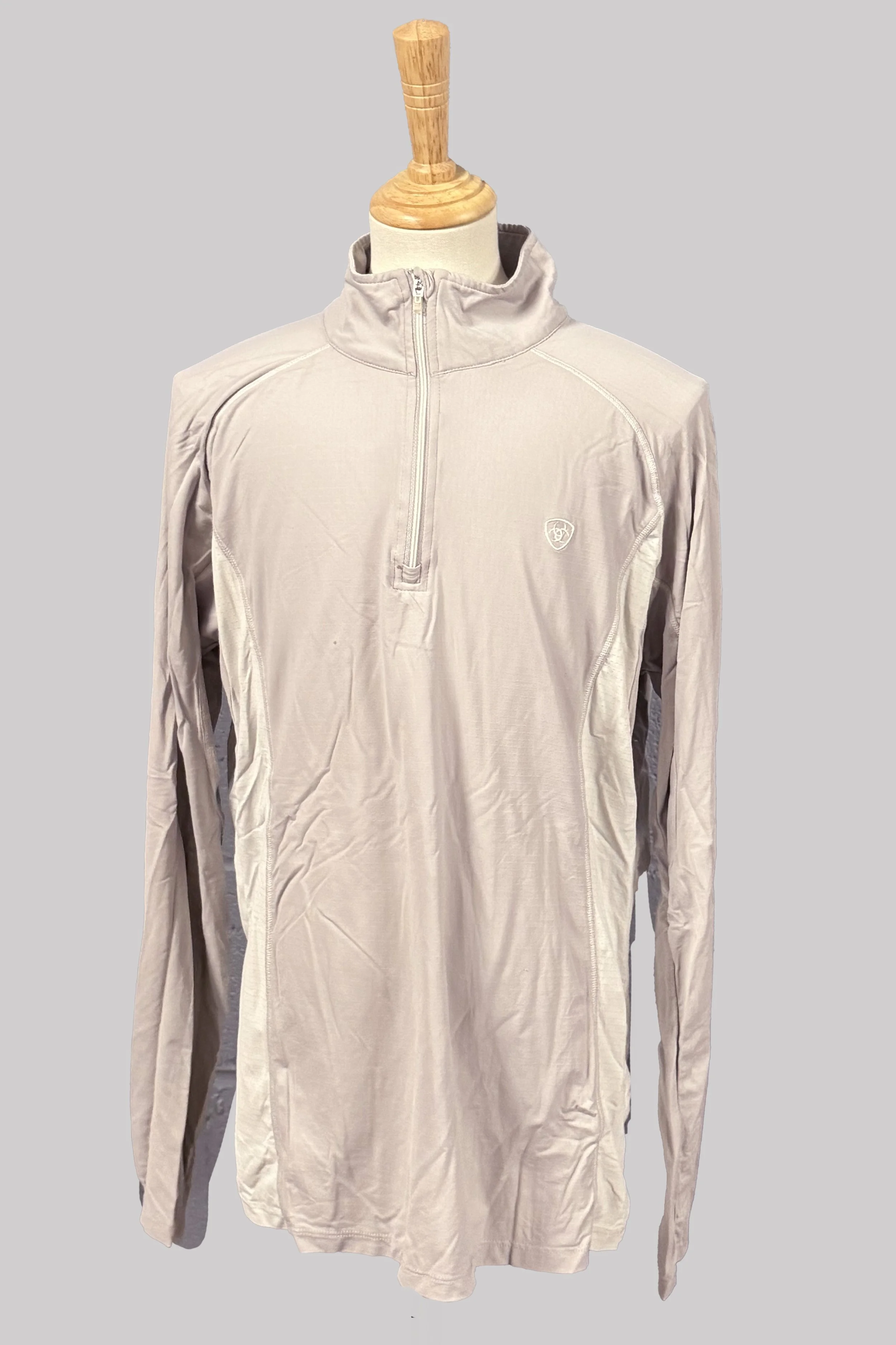 Ariat Long Sleeve 1/4 Zip Sunshirt In Tan & White - Large