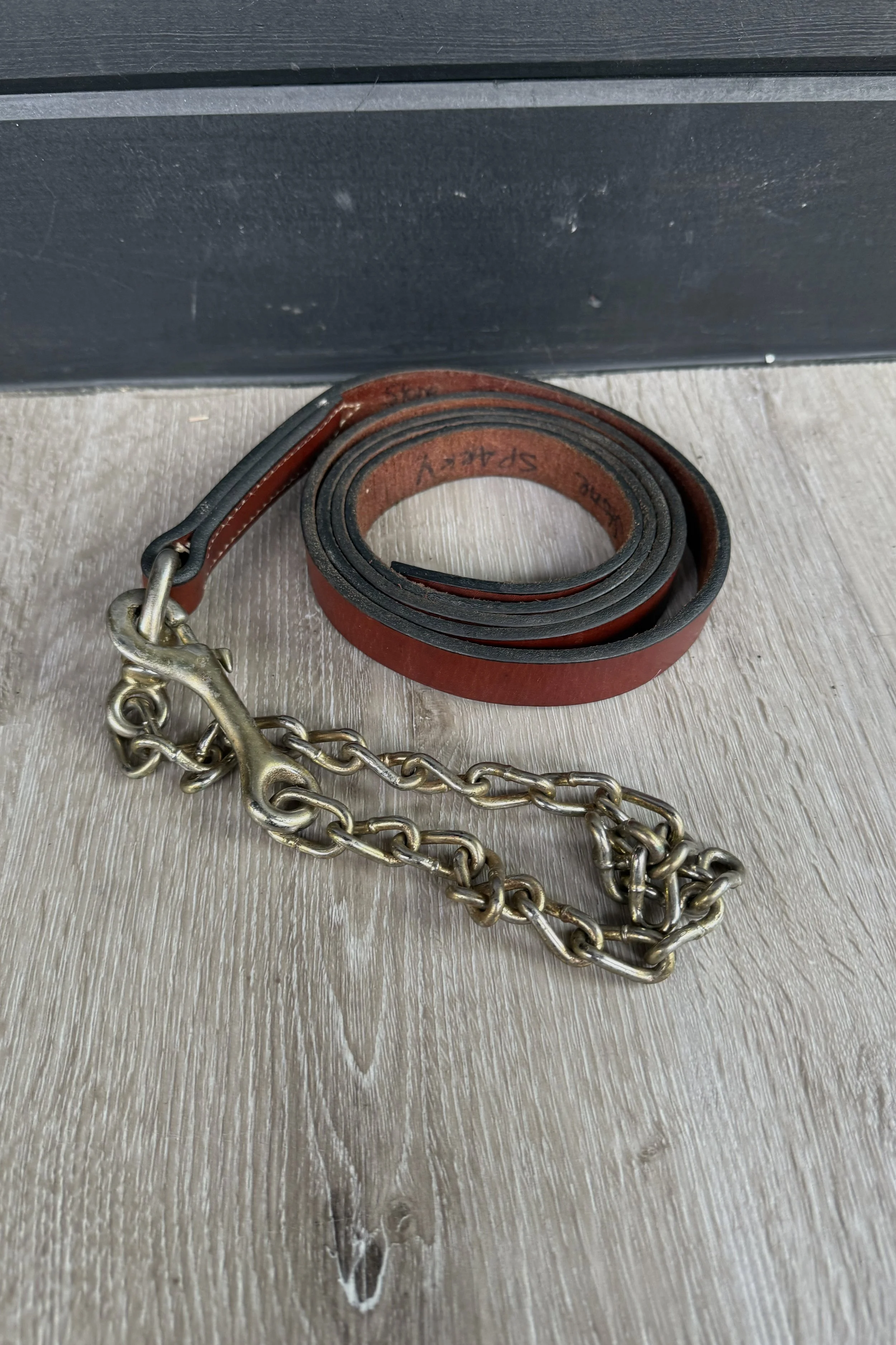 Leather Lead With Chain In Brown