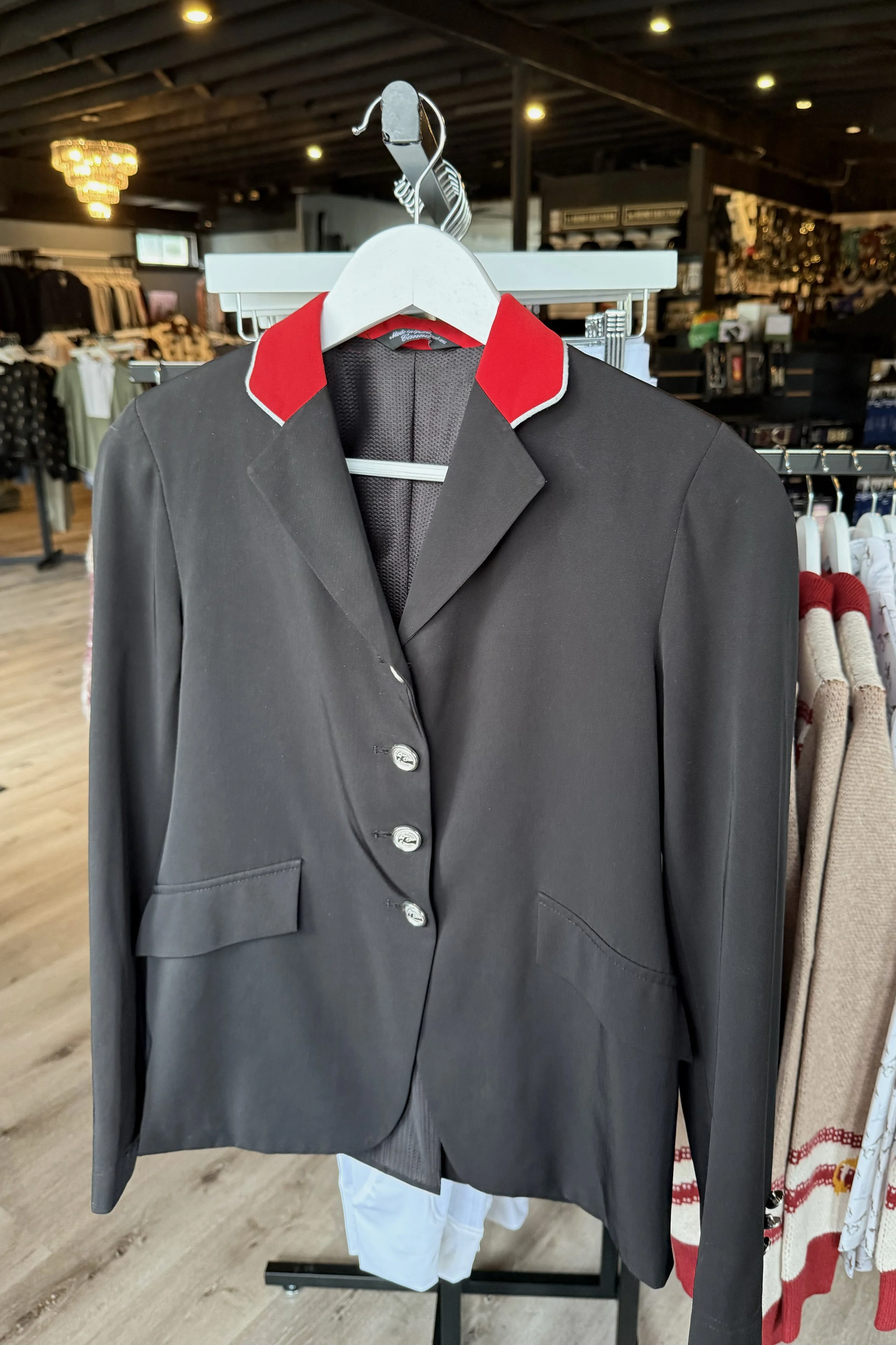 Grand Prix Show Coat In Black With Red Collar - 16 Regular
