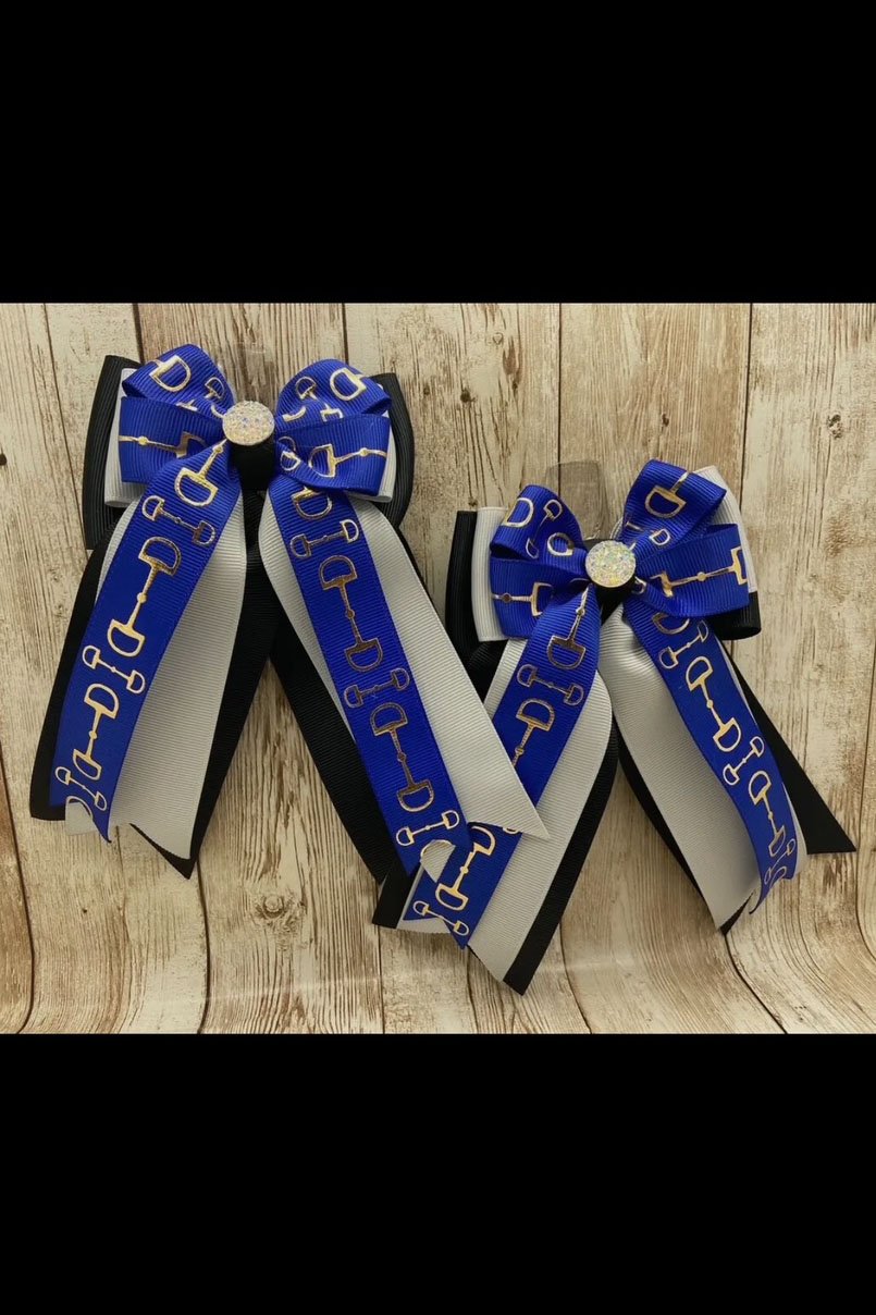 Benny Bows Horse Show Bows - Royal Blue Bits On Silver and Black