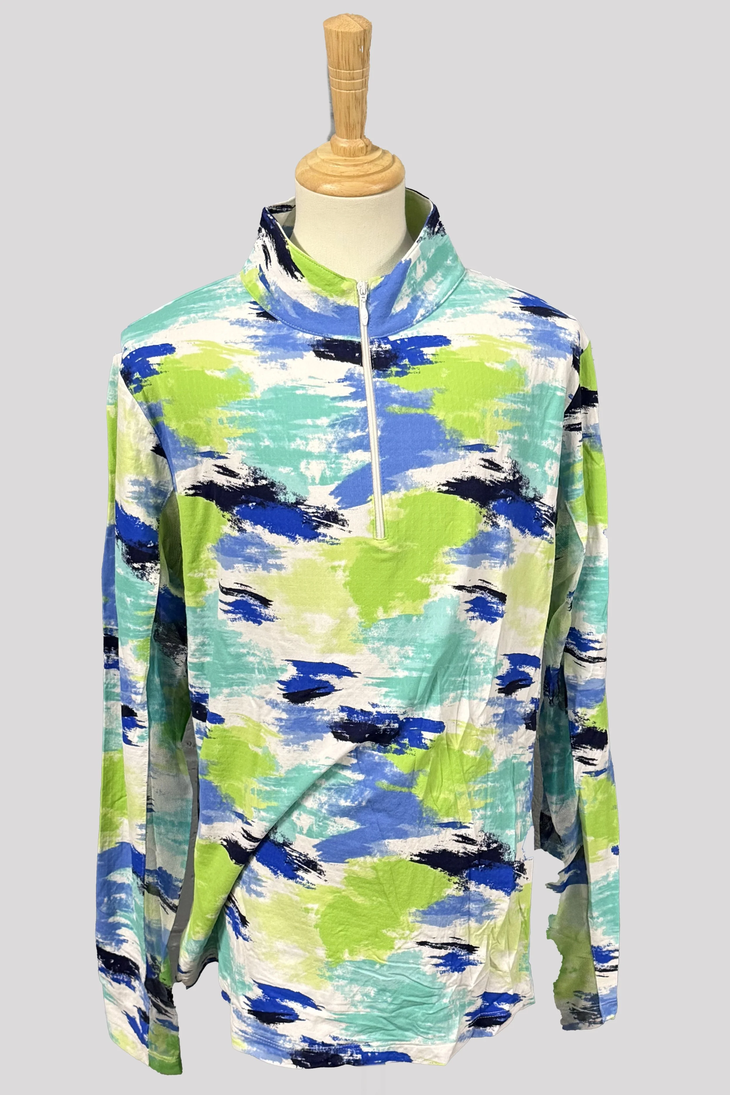 IBKUL Long Sleeve 1/4 Sunshirt In Blue/Lime/Black Print - Large