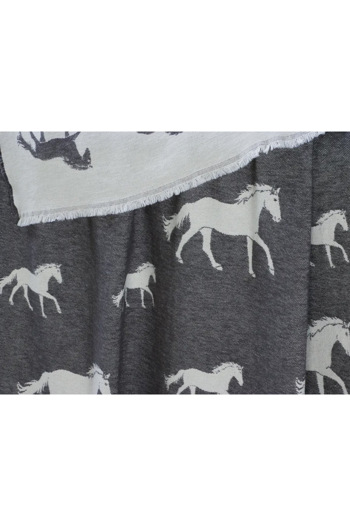 Horse Black Pure Cotton Throw Charcoal & Off-White - 51 x 75" - 2nd Round Equestrian
