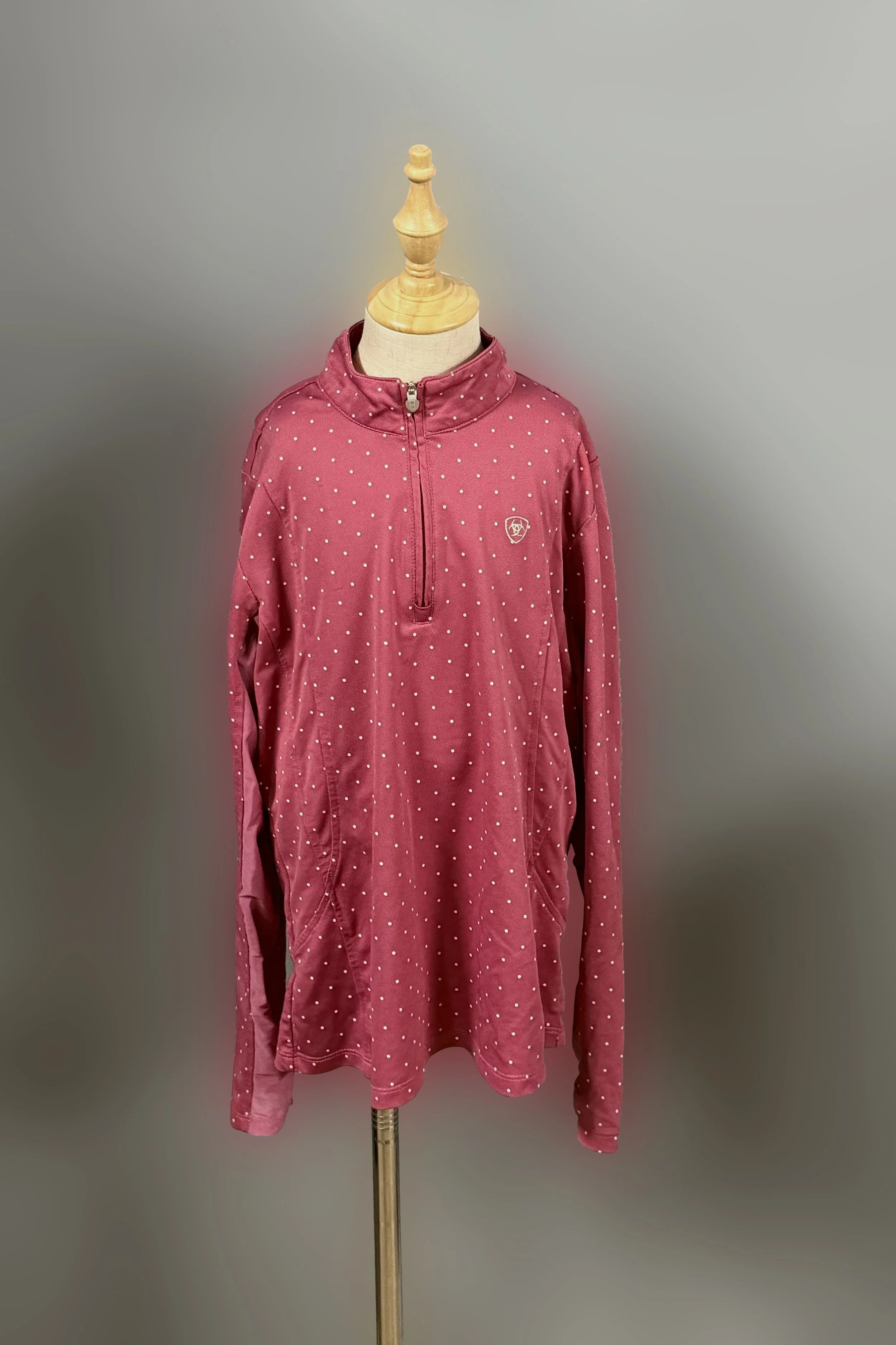Ariat 1/4 Zip Long Sleeve Sunshirt In Pink Polka Dot - Kids Large