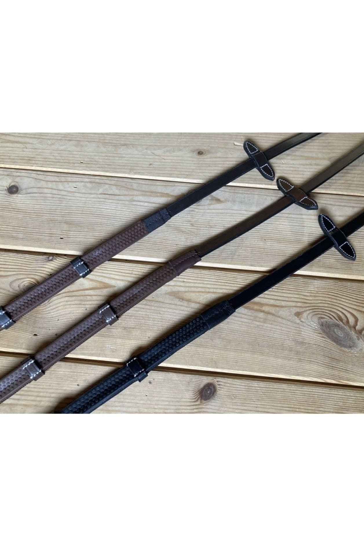 JUMP'IN One Collection Rubber Reins 1/2" With Stops - Hazelnut, Havana Or Black