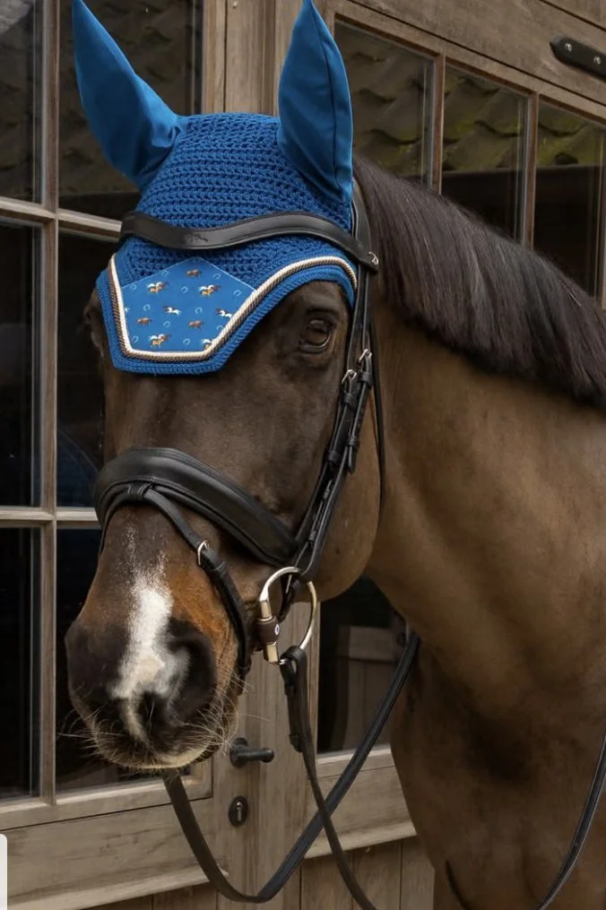 Kentucky Horsewear Horse Printing Velvet Wellington Fly Veil  In Navy