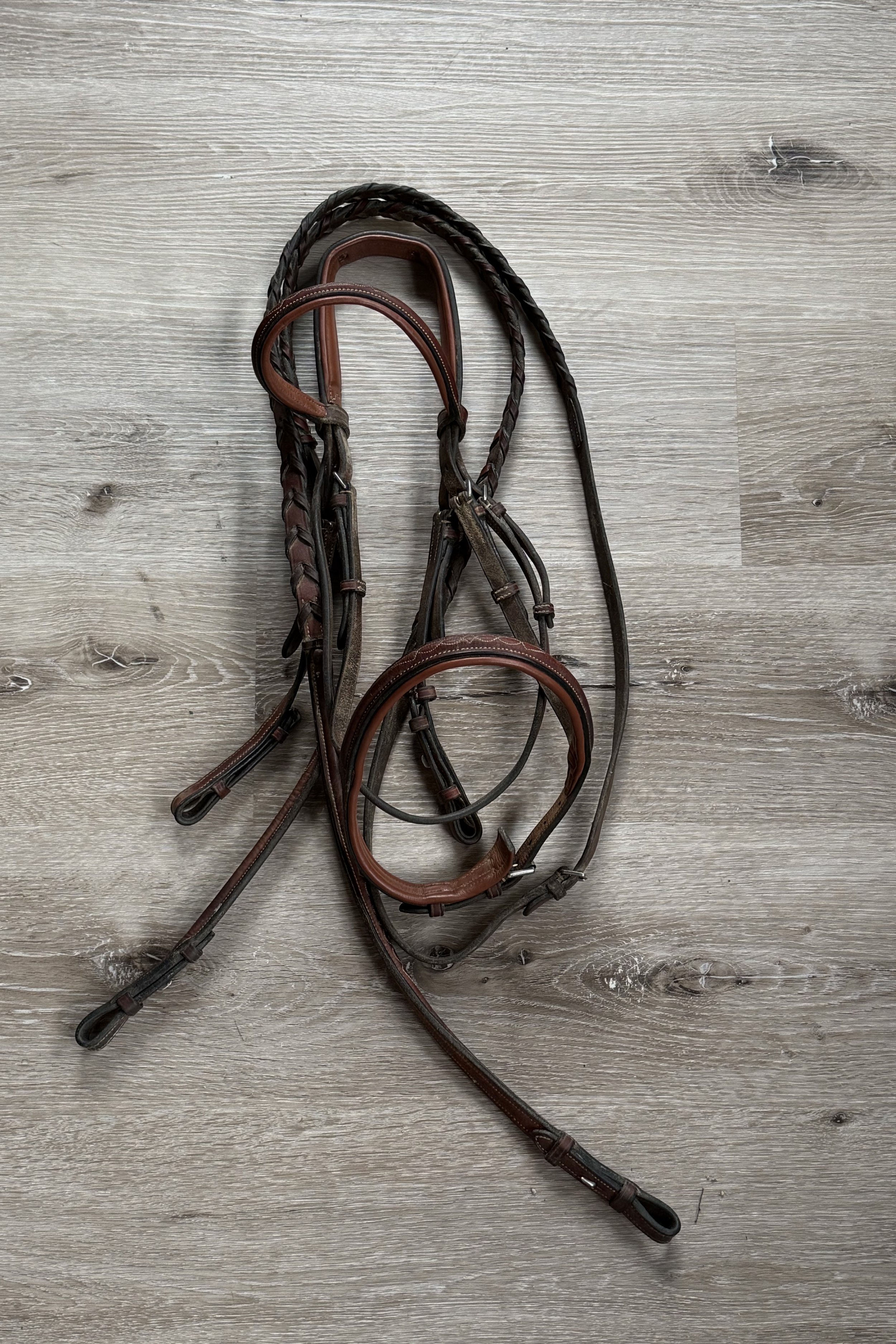 Bobby English Tack Padded Fancy Stitched Bridle W/Laced Reins In Brown - Cob