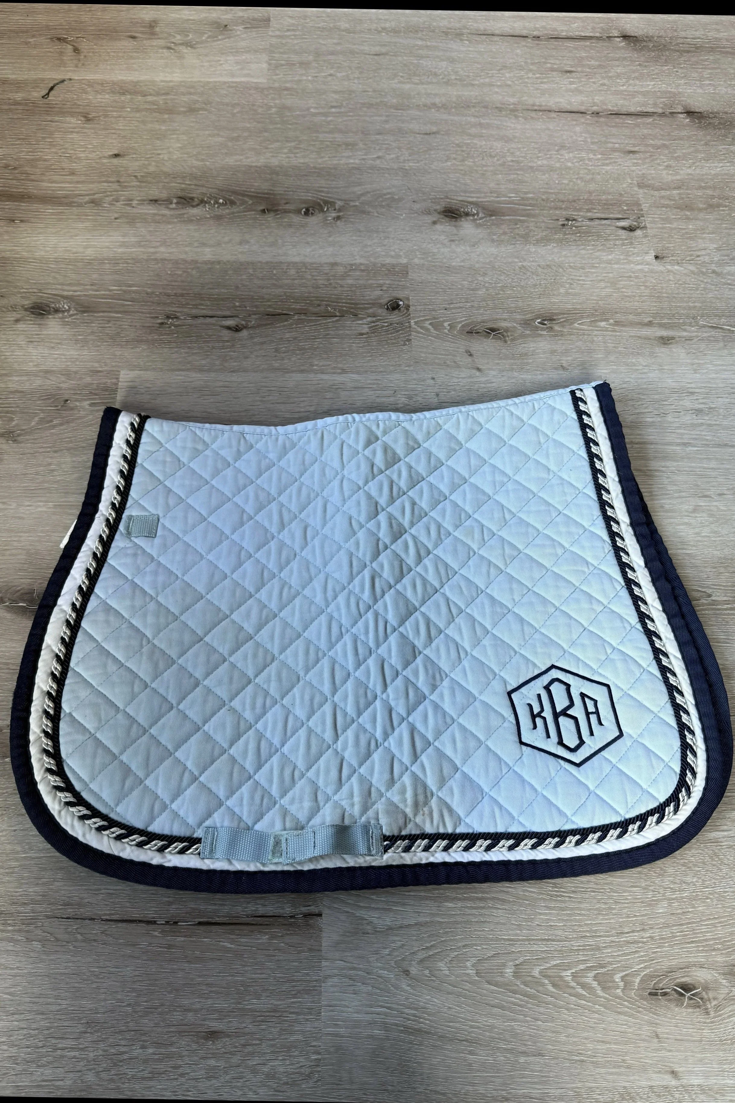 Horze Cotton Saddle Pad In Light Blue With White & Navy Trim - Full