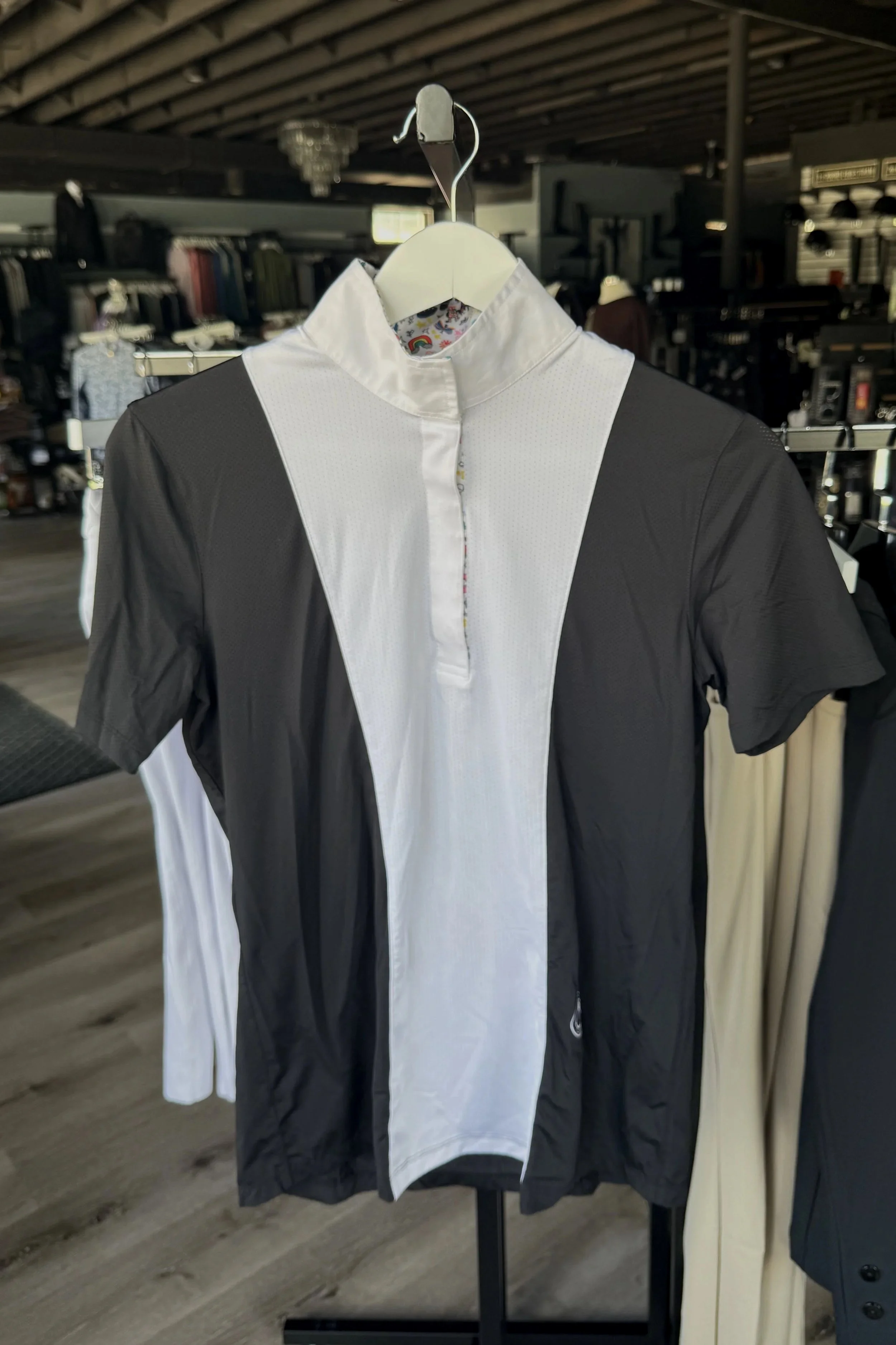 Essex Classics "Luna II" Short Sleeve Show Shirt In Black & White - Medium