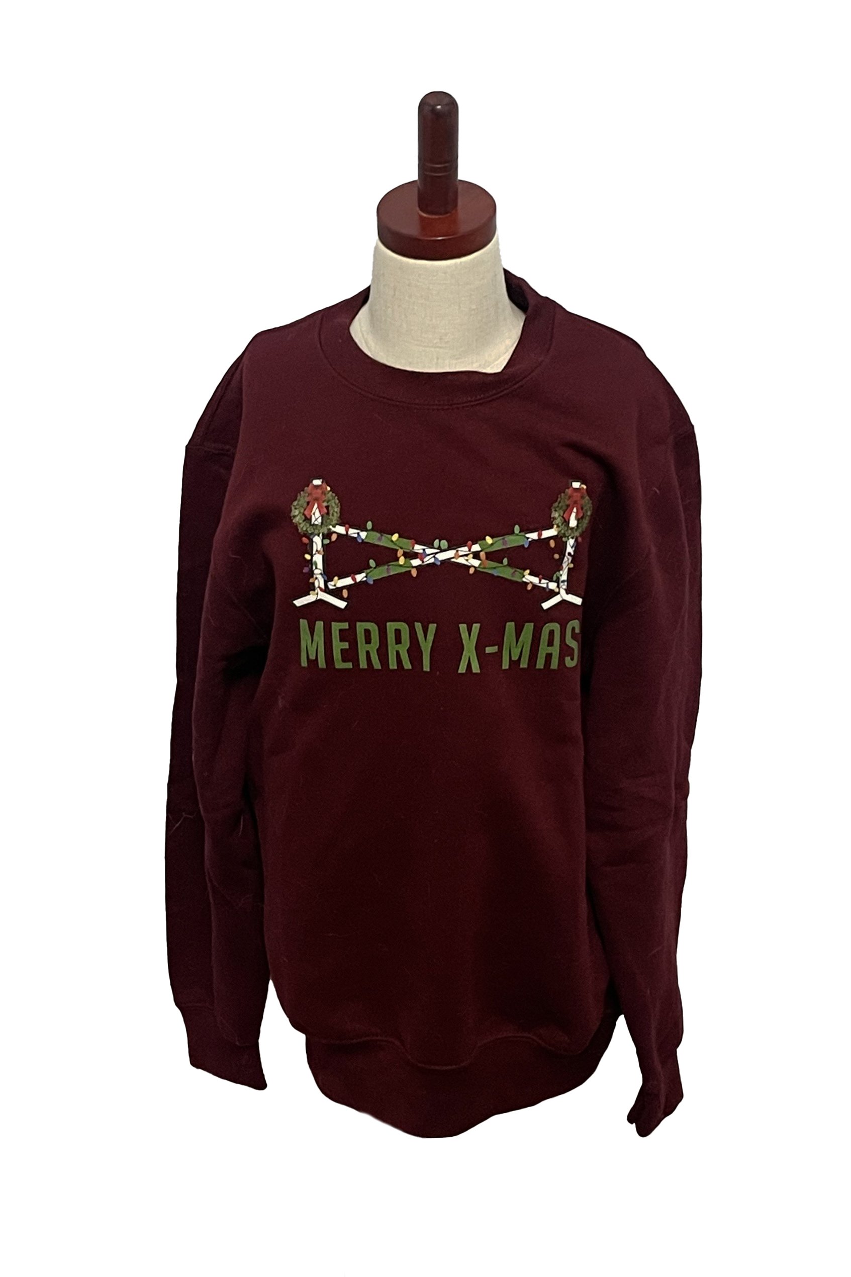 Port & Company "Merry X-Mas" Fleece Crew Sweatshirt In Maroon - Kids Large