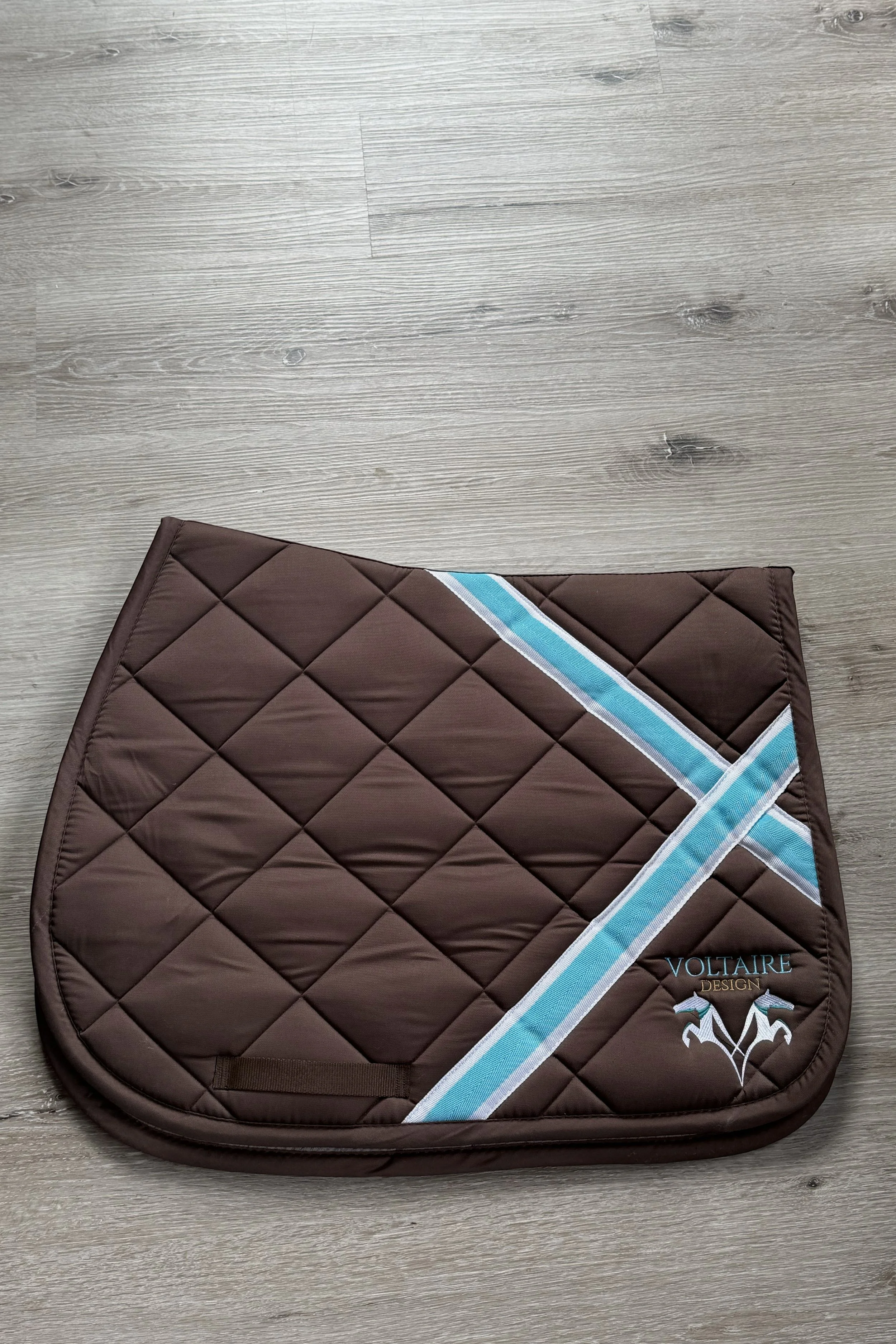Voltaire Jump Saddle Pad In Brown With Teal & White Accents - Full