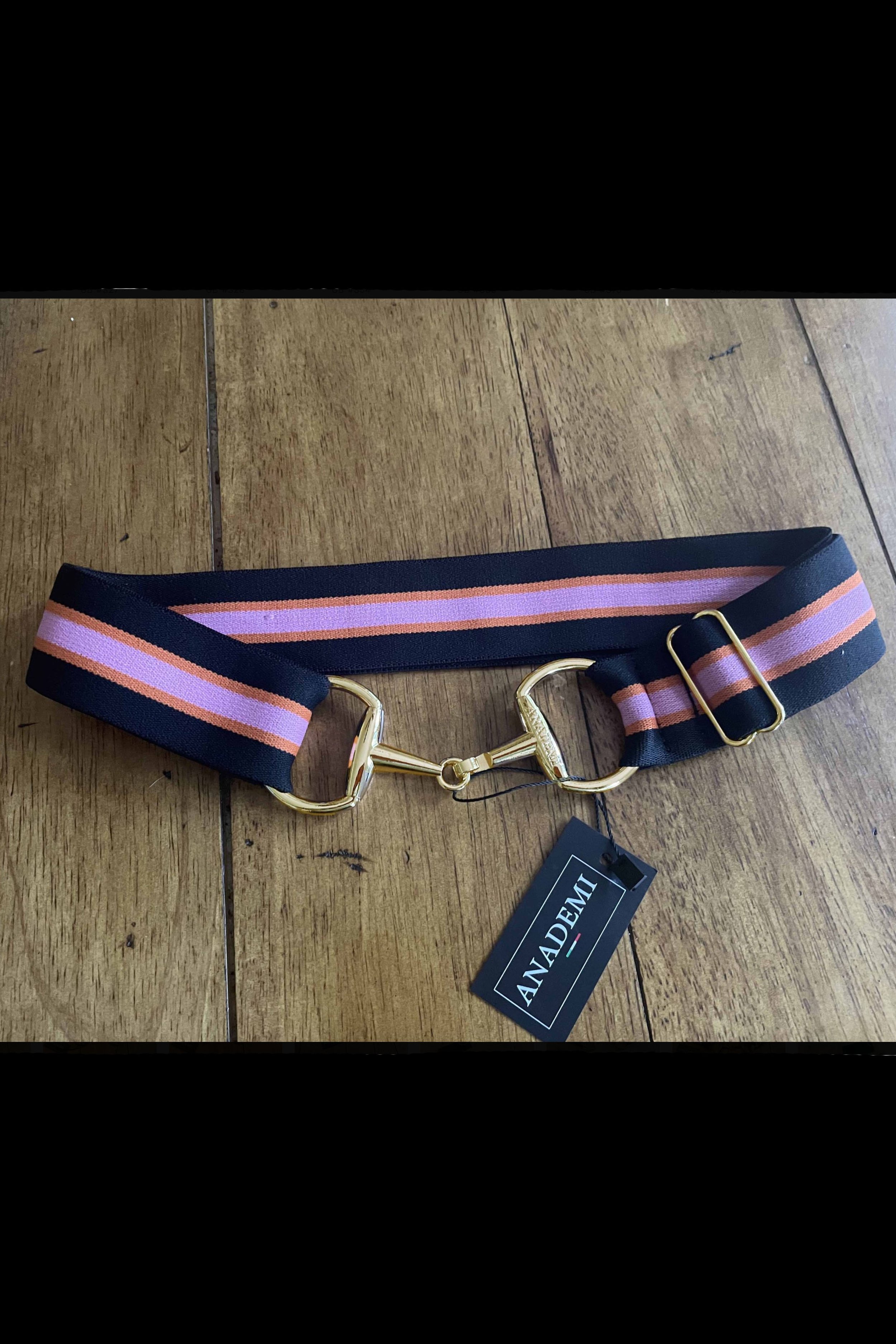 Anademi Adjustable Stretch Bit Belt In Black With Pink & Orange Stripes
