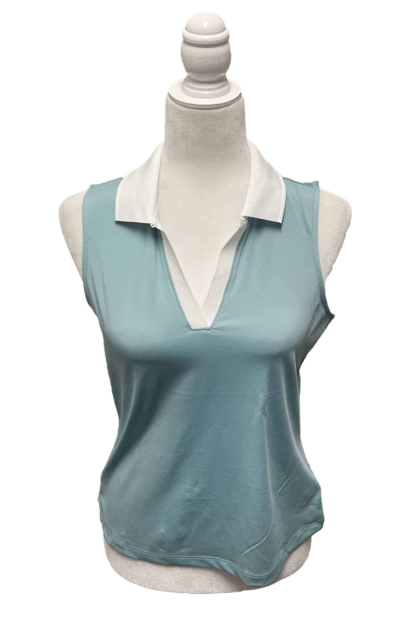 Laura Ashley Sleeveless V-Neck Polo Top In Cyan - Small - 2nd Round Equestrian