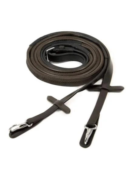 Schockemohle Sports Clip Rubber Reins Neo Line In Brown/Silver