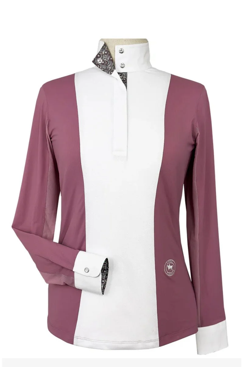 Essex Classic "Luna II" Long Sleeve Performance Show Shirt In Dark Pink Gallop Garden