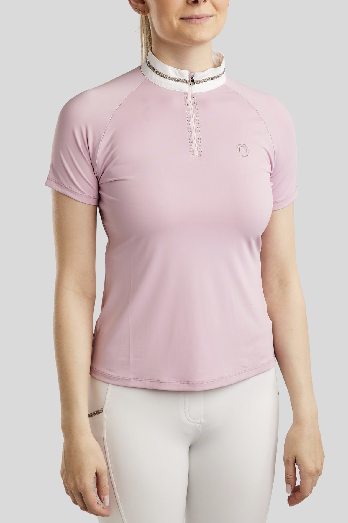 Montar MoLila SS Competition Shirt In Candy Pink W/Champagne Crystal Tape