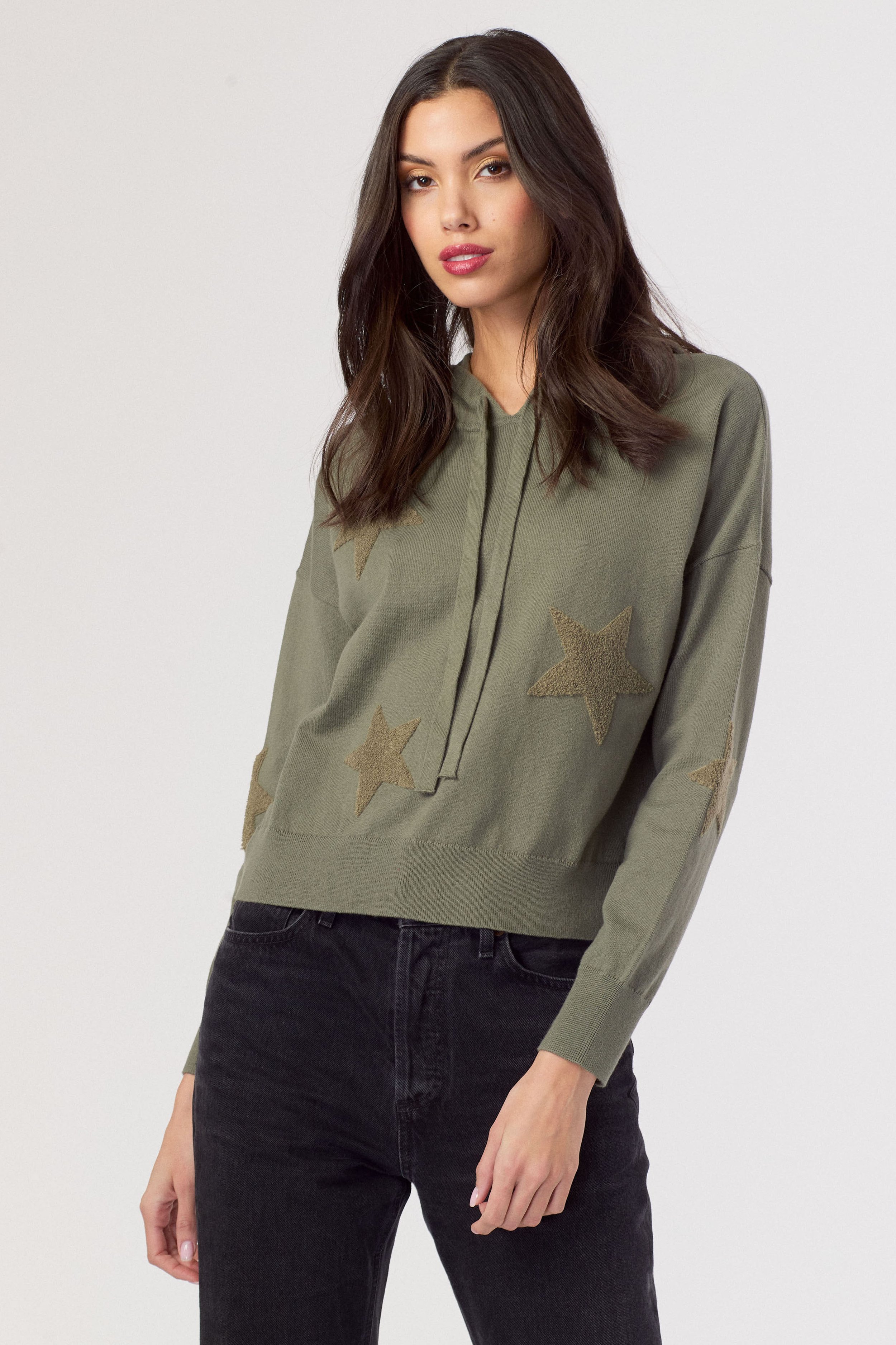 J Society Star Knit Hoodie In Fatigue