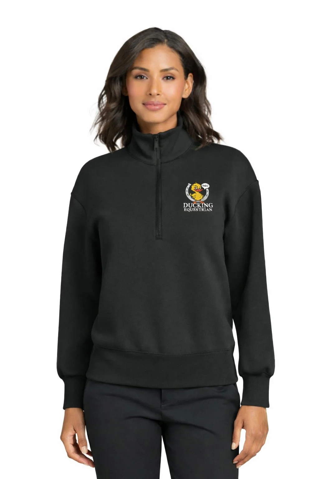 Ducking Equestrian Logo 1/4 Zip In Black