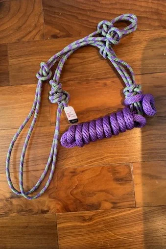 Poly Braided Rope Horse Halter with Lead in Purple and Green