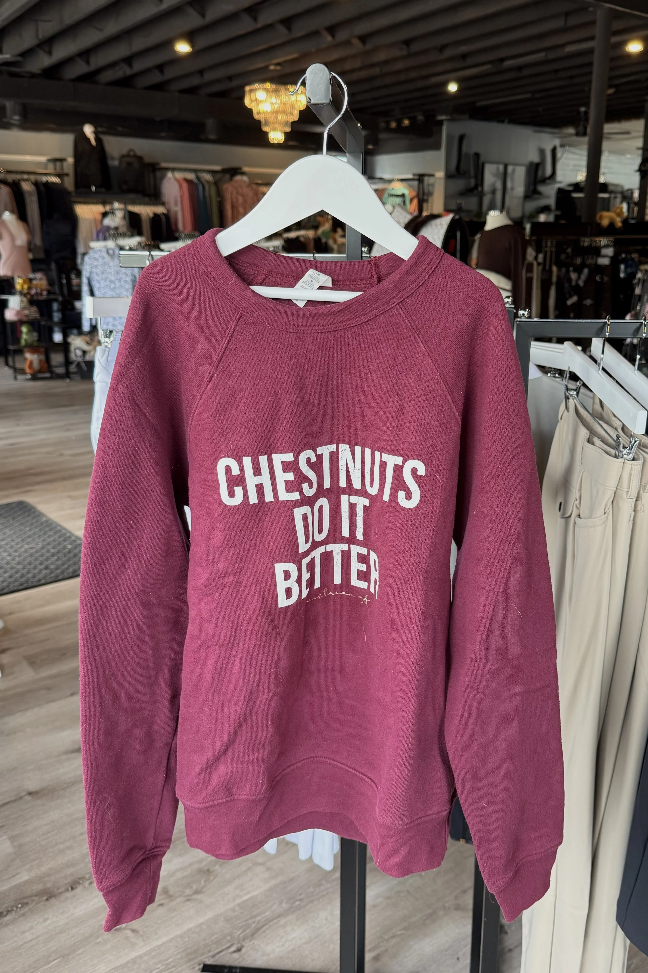 "Chestnuts Do It Better" Pullover Sweater In Maroon - XS