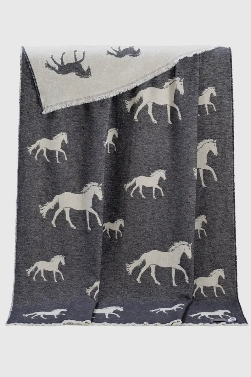 Horse Black Pure Cotton Throw Charcoal & Off-White - 51 x 75" - 2nd Round Equestrian