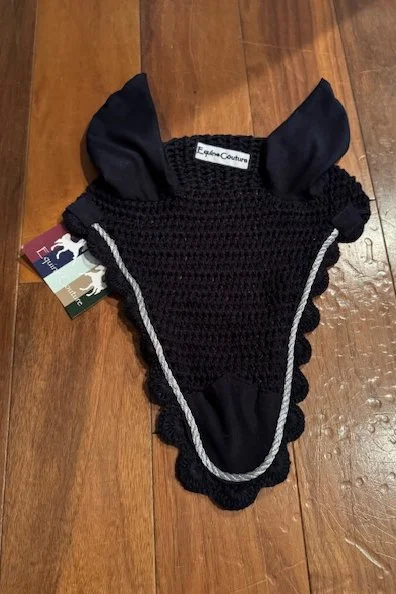 Equine Couture Long Fly Bonnet In Navy With Silver - Full