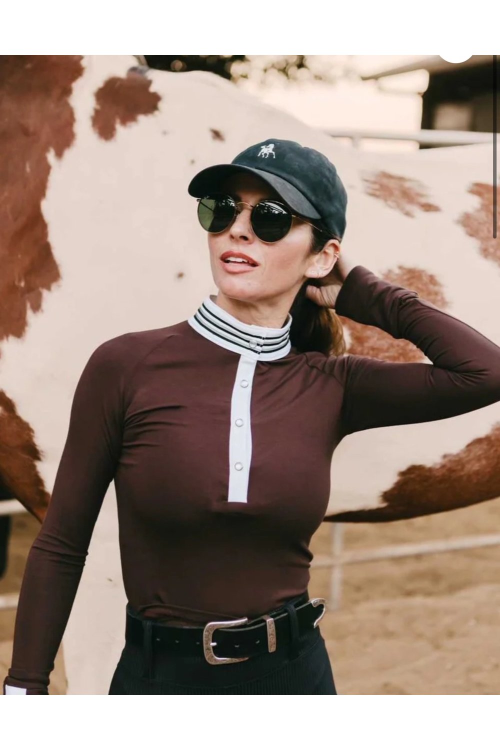 Street and Saddle Milton Menasco | Gimme Ribbon Equestrian Top In Dark Cocoa Brown - 2nd Round Equestrian