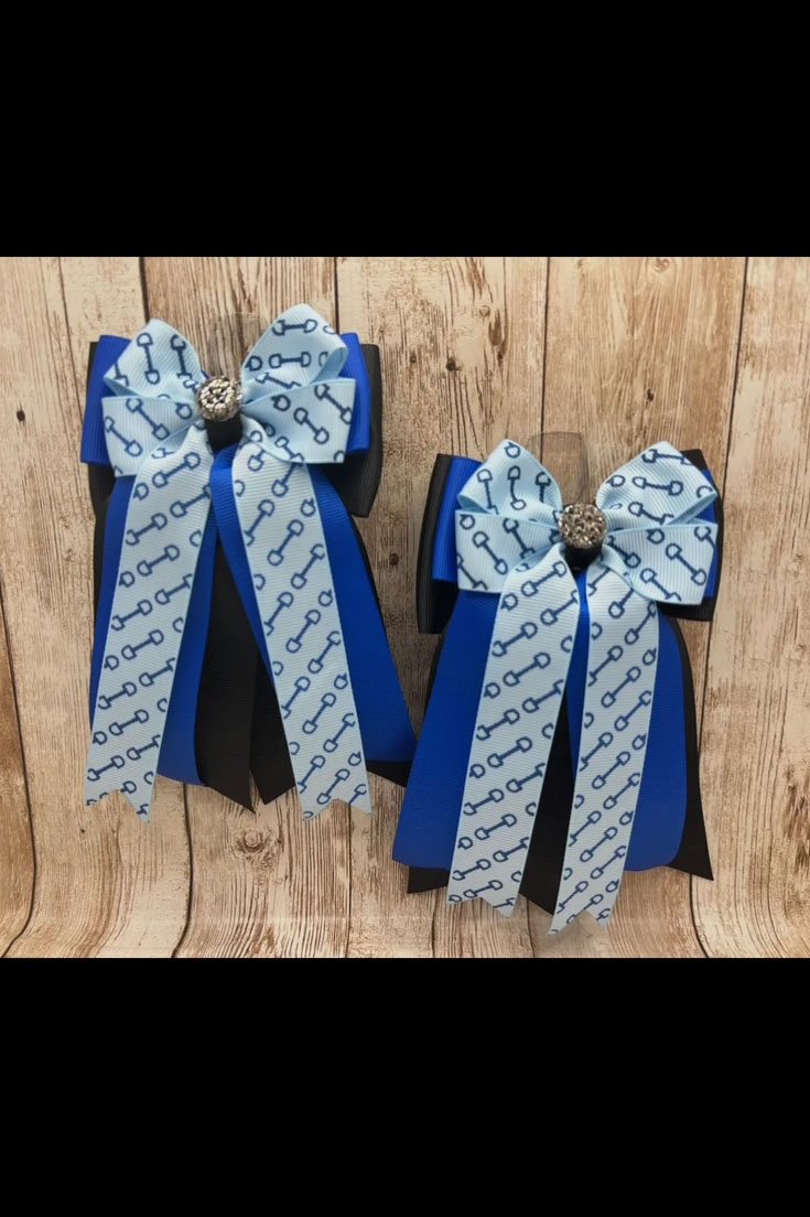 Benny Bows Horse Show Bows - Royal Blue Bits On Light Blue and Black