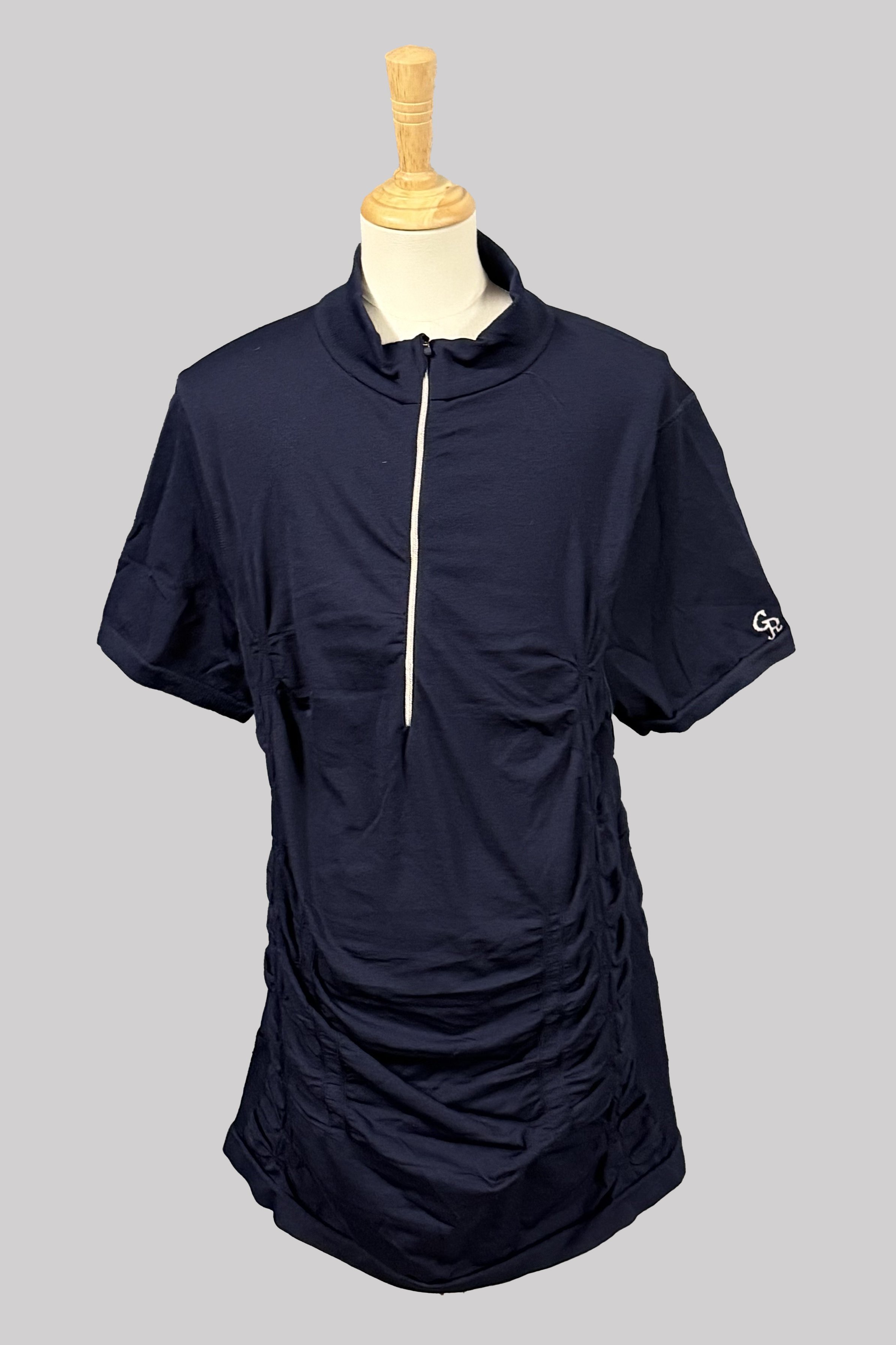 Goode Rider Ruffled Side Short Sleeve show Shirt In Navy - XL