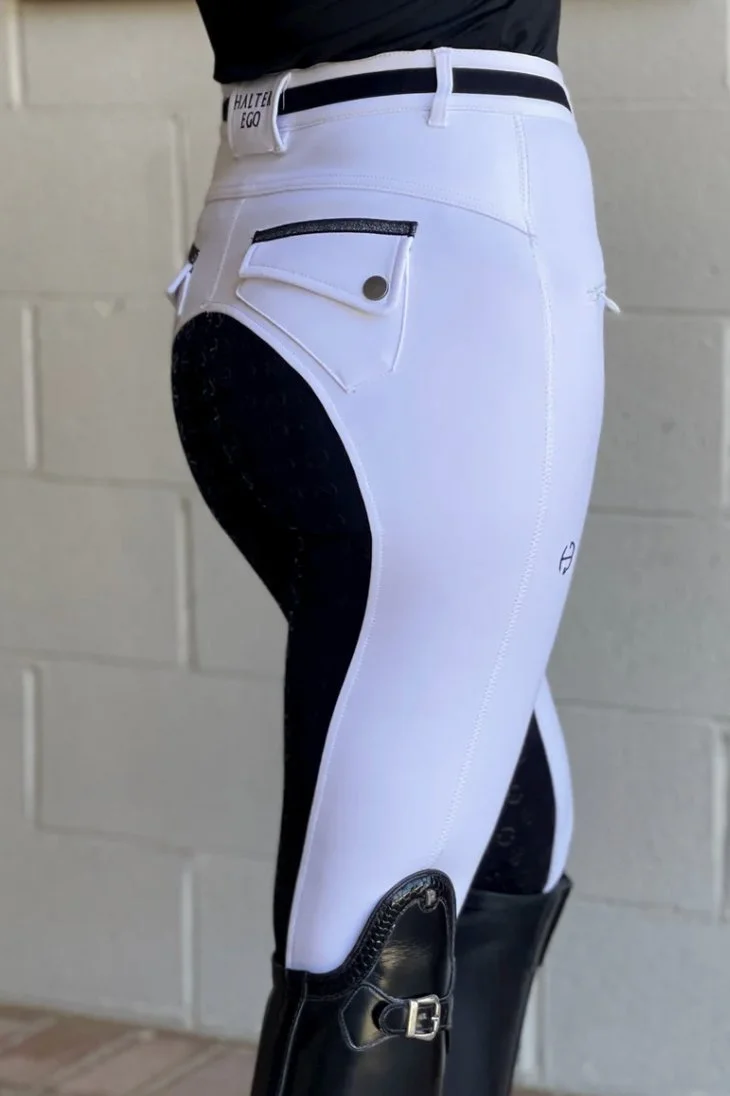Halter Ego Kimberly Full Seat Breech In White W/Black - 34