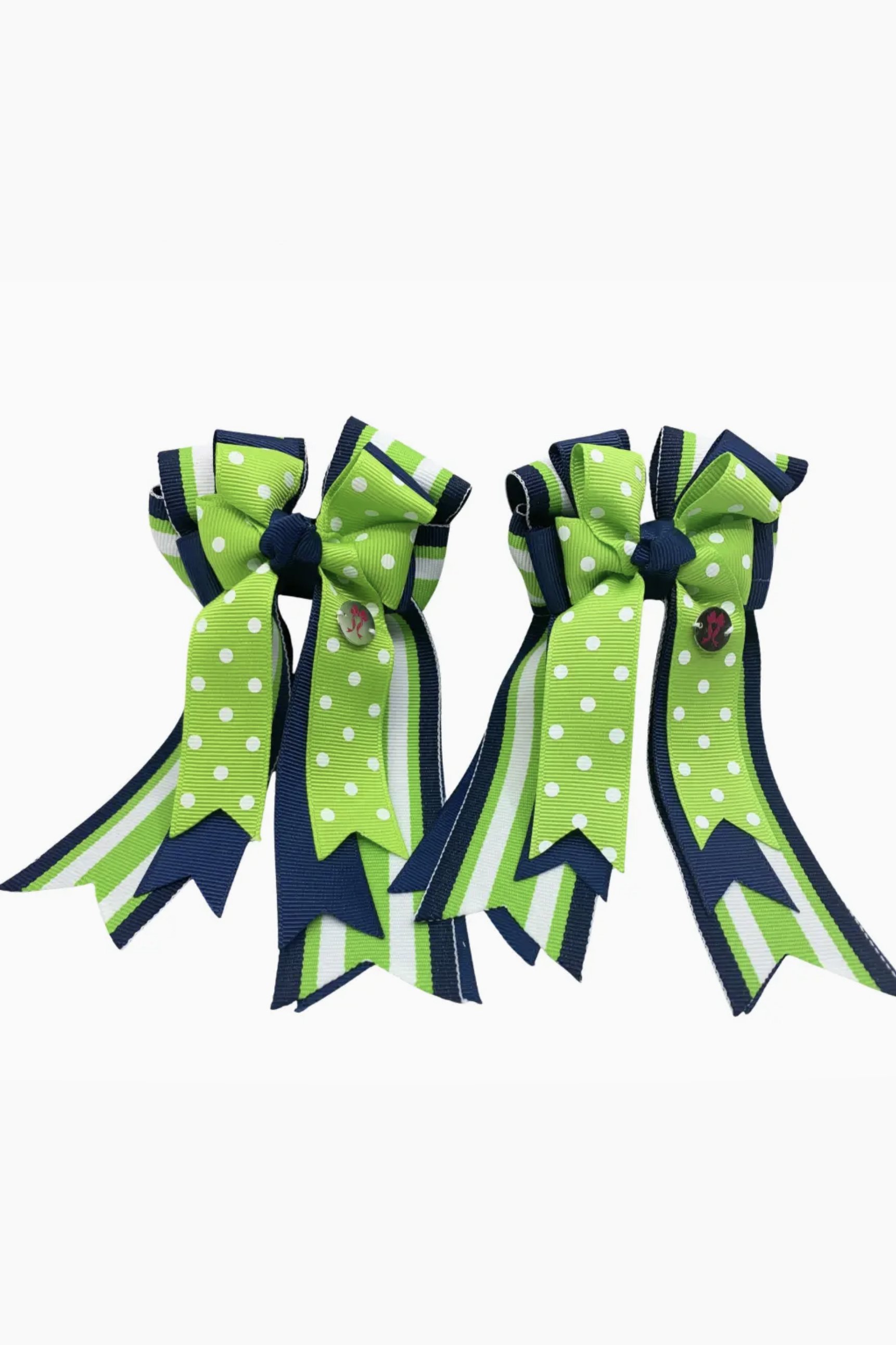 PonyTail Bows - Green Polka Dots/Navy