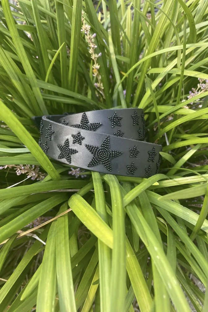 Kenyan Collection Stars Belt Wide Width In Black With Silver Buckle