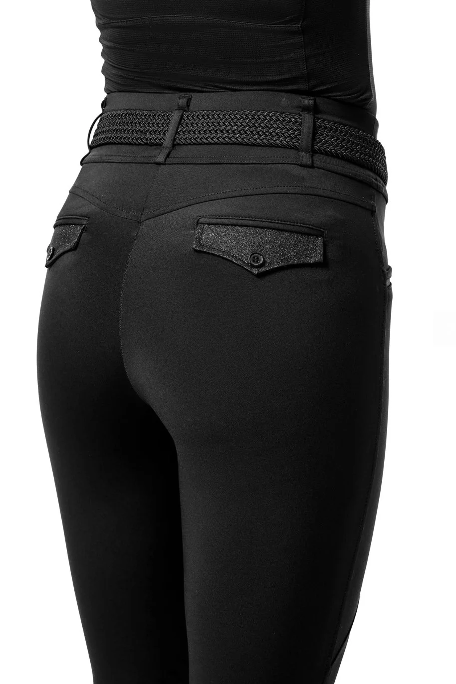 Equestrian Stockholm Riding Full Seat Tights Premium In BLACK GLIMMER