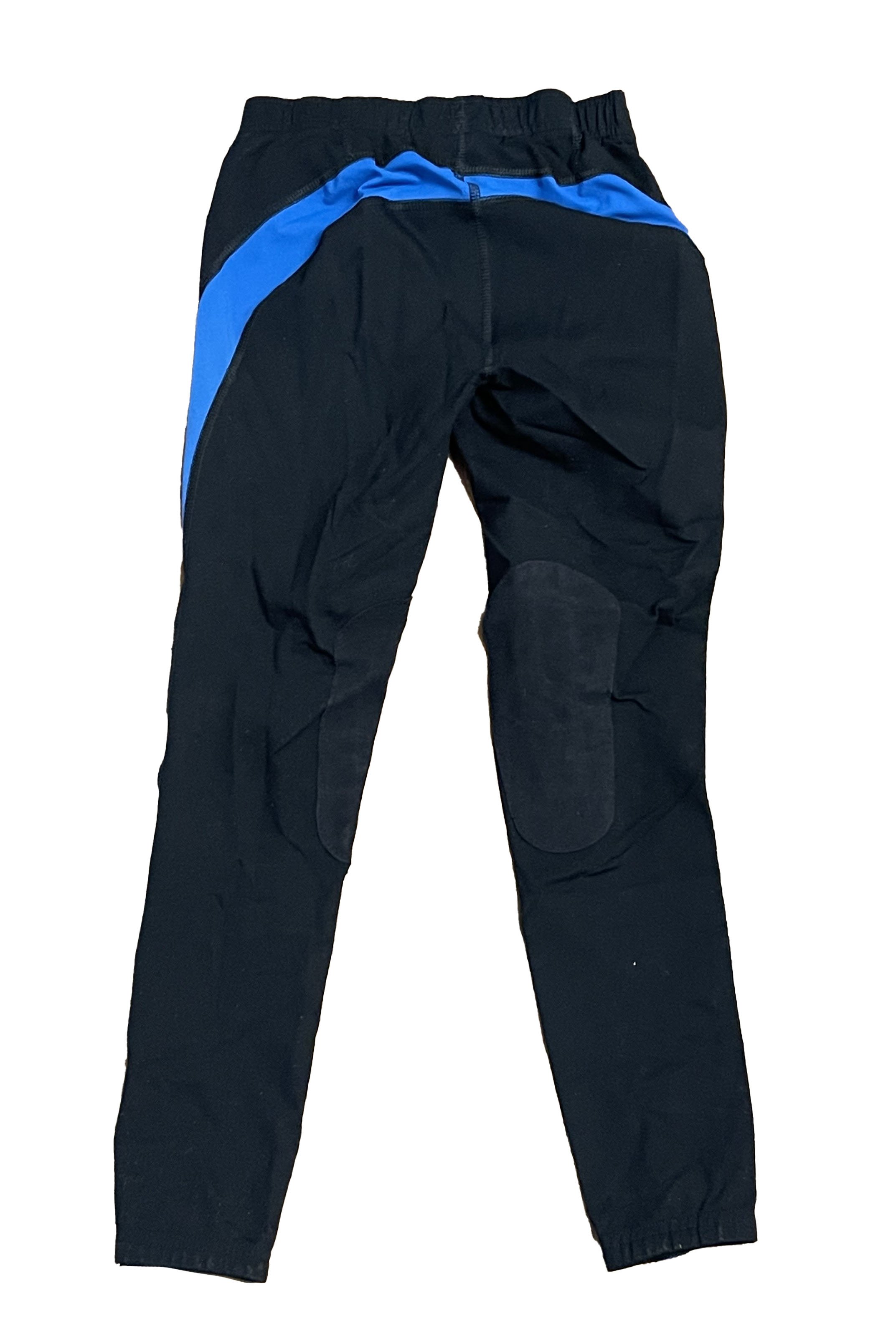 Irideon Knee Patch Tights In Black & Royal Blue - Kids XL - 2nd Round Equestrian