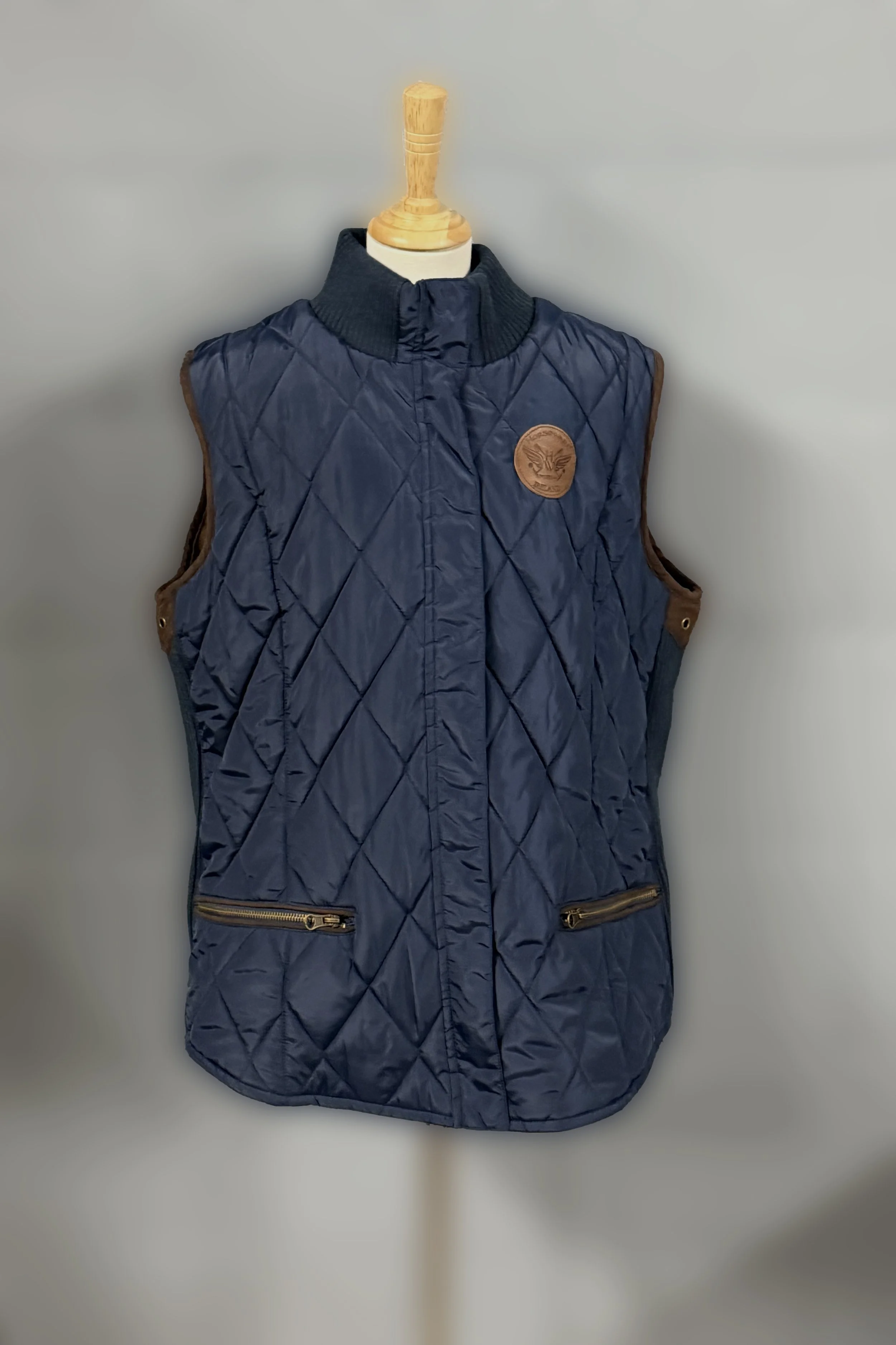 Horseware Fleece Lined Quilted Vest In Navy & Brown - XL