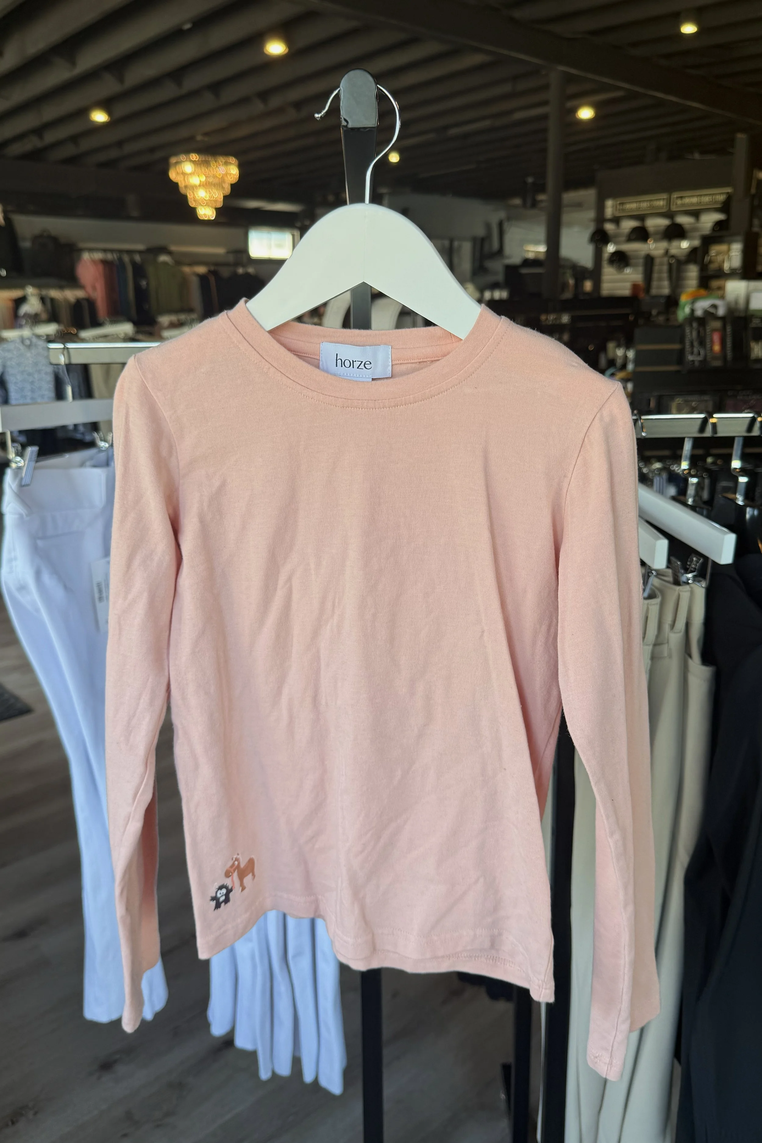 Horze Monsters Long Sleeve Shirt In Coral - Kids Small
