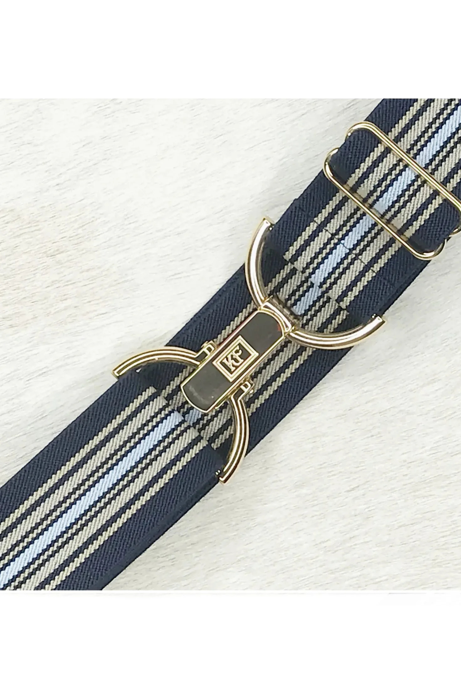 KF Clip Adjustable Belt In Navy Tan Stripe