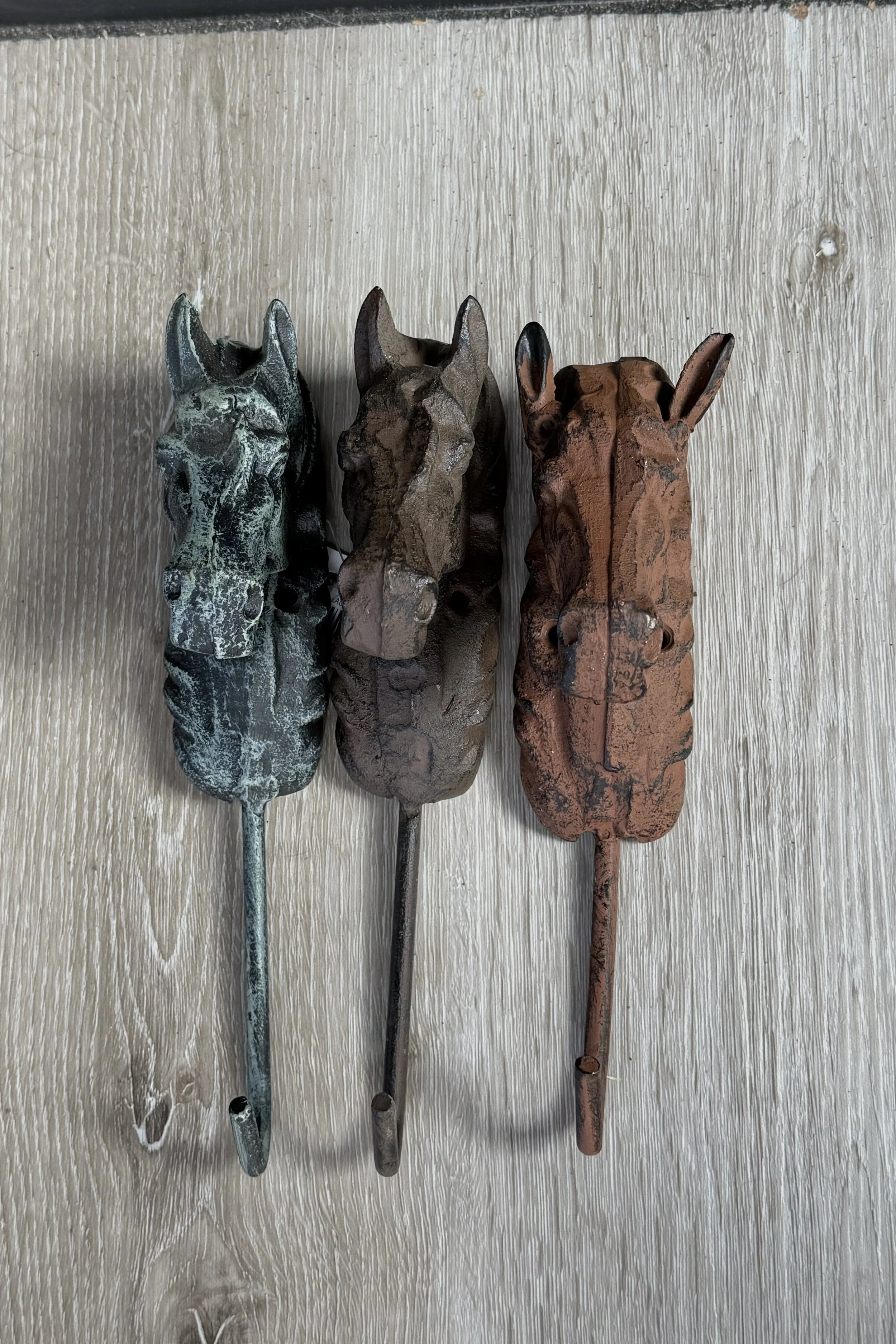 Set Of 3 Horse Head Hooks In Black & Brown
