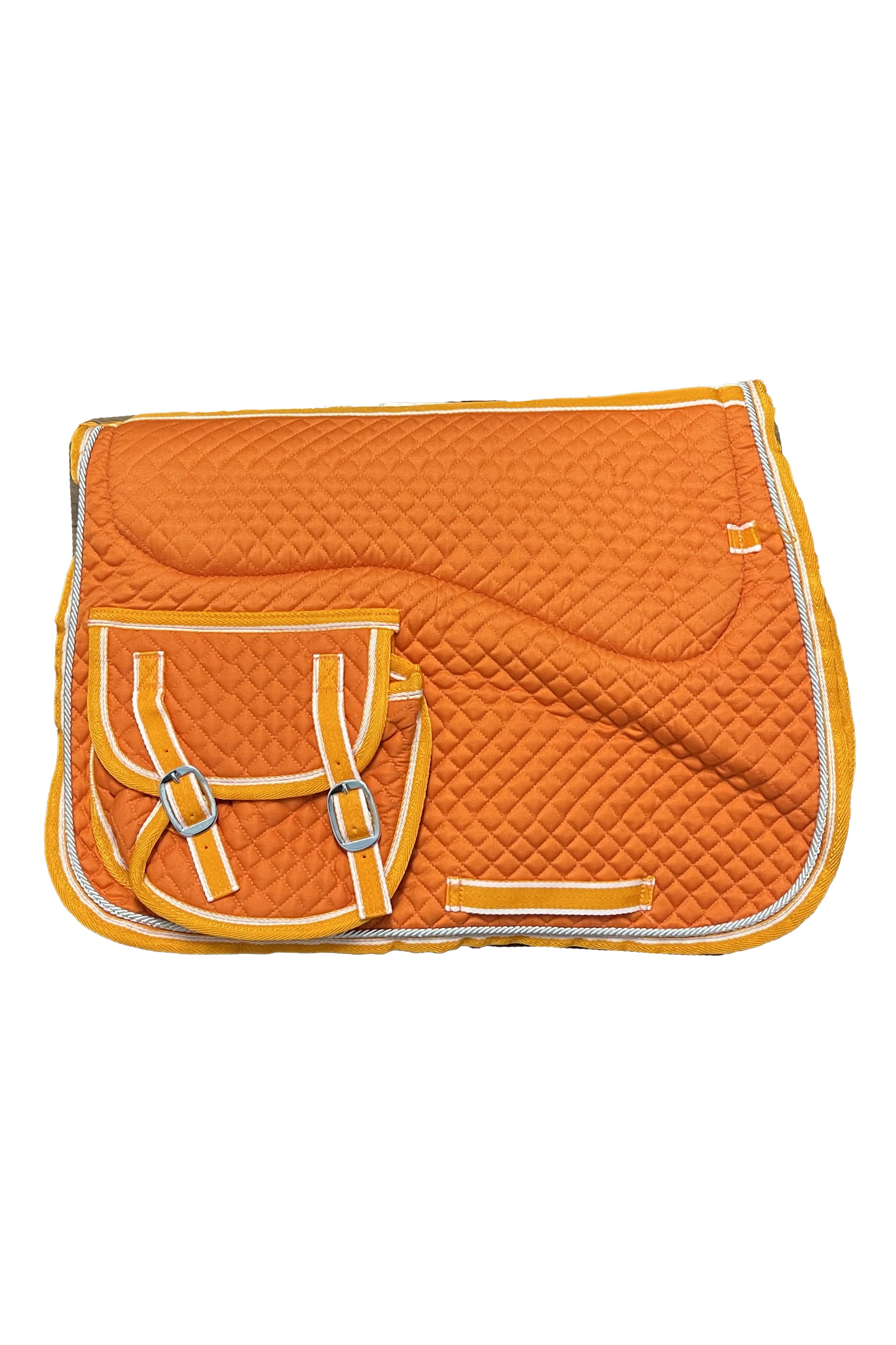 CHALLENGER Horse Quilted All-Purpose Saddle Pad w/Pockets In Orange - 2nd Round Equestrian