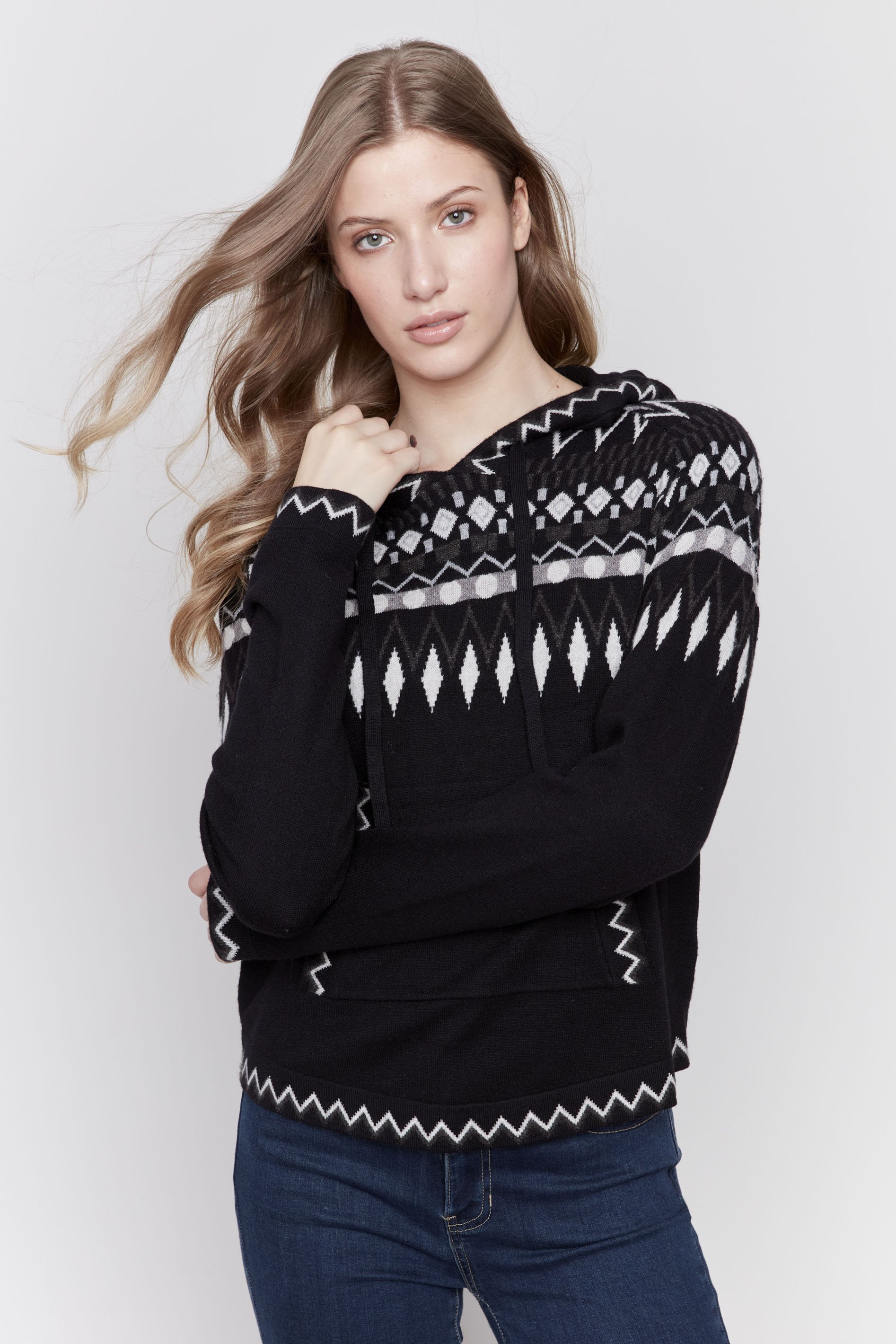 Charlie B Ski Pattern Raglan Hoodie Sweater In Black - 2nd Round Equestrian