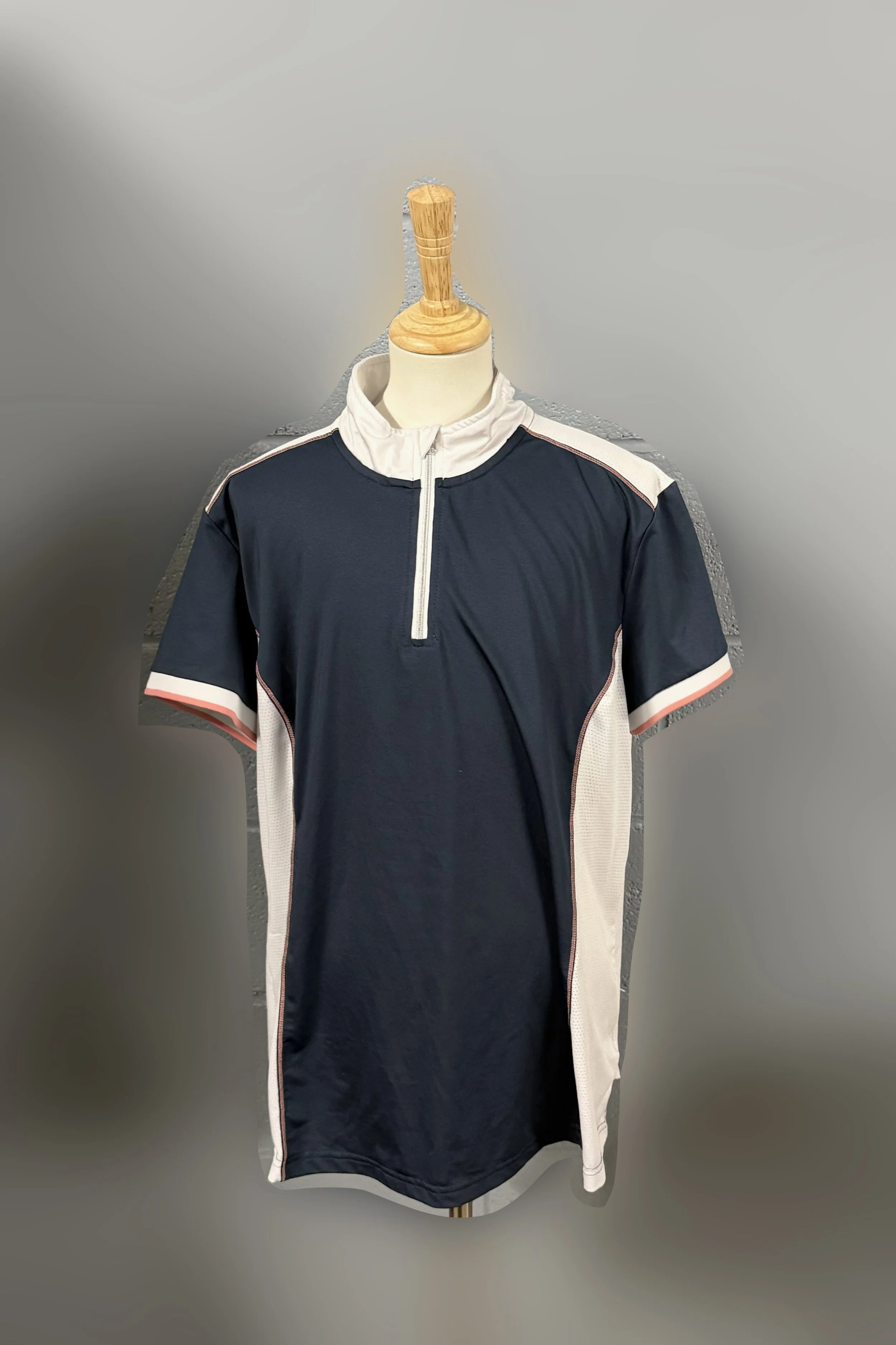 HKM 1/4 Zip Short Sleeve Shirt In Navy & White - XL