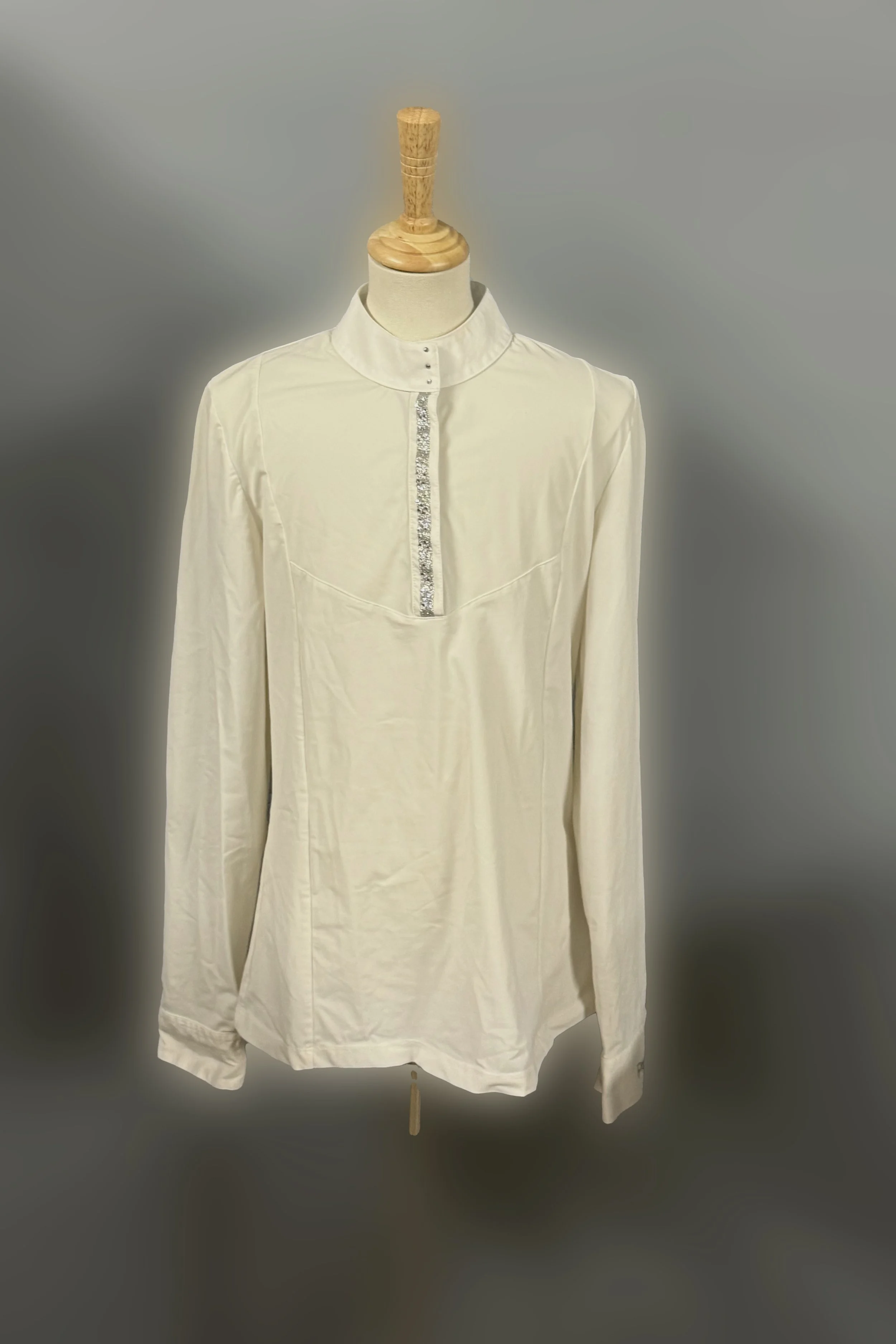 Pikeur Long Sleeve Show Shirt With Bling Zipper In White - US 8