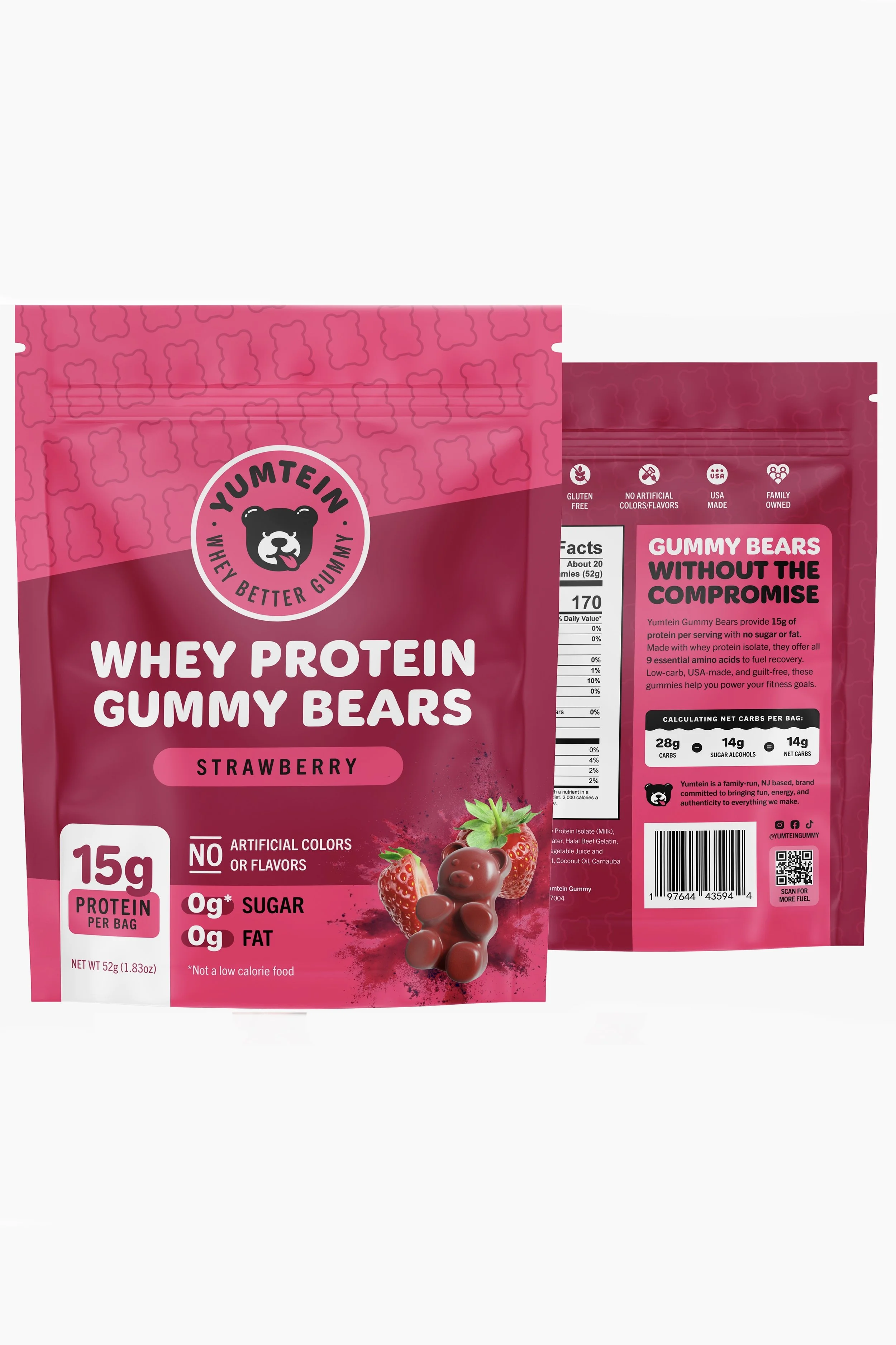 Yumtein Gummy Protein Gummy Bears - Strawberry (2.1oz)