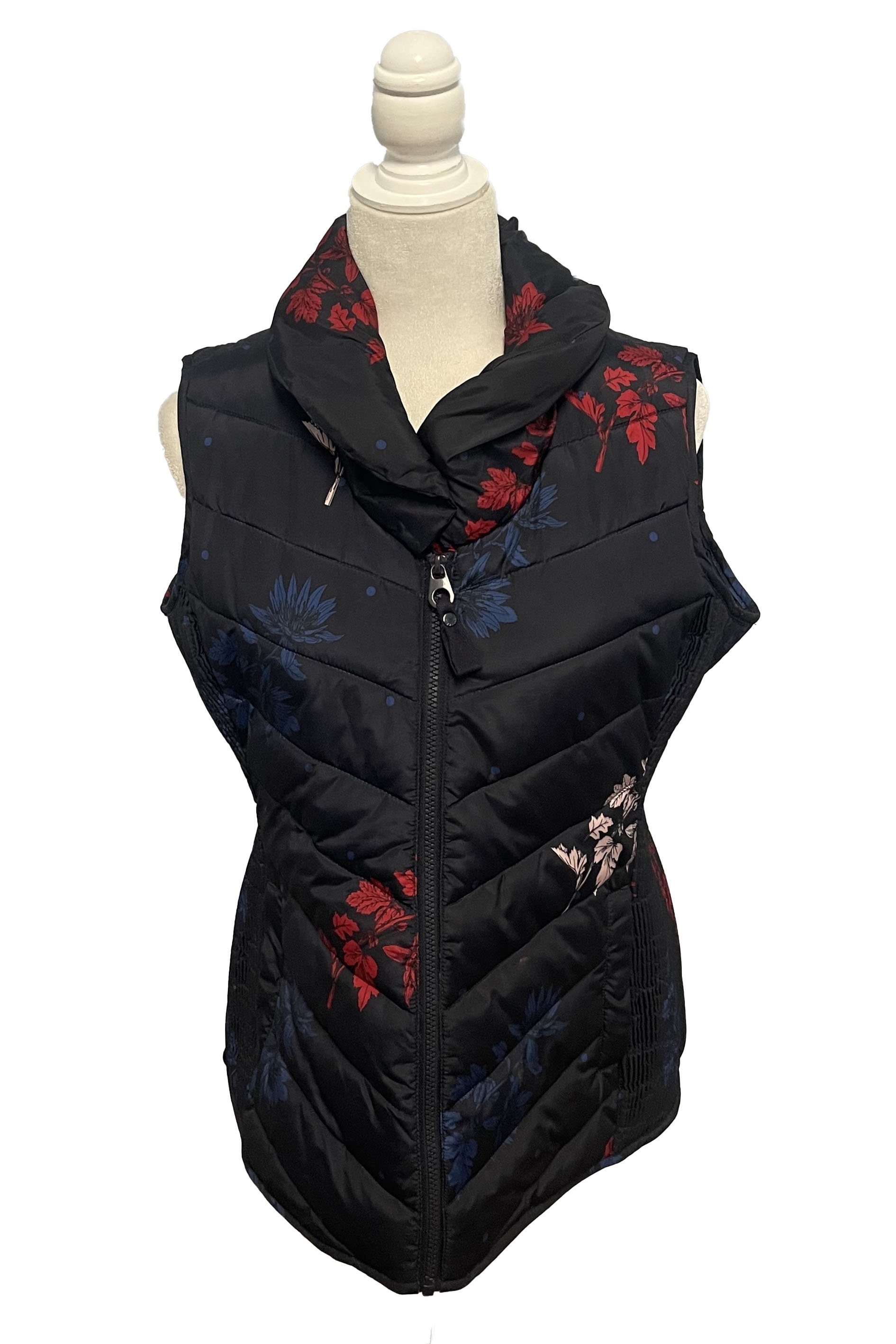 Joules Puff Vest In Black With Flower Print - US 10 - 2nd Round Equestrian