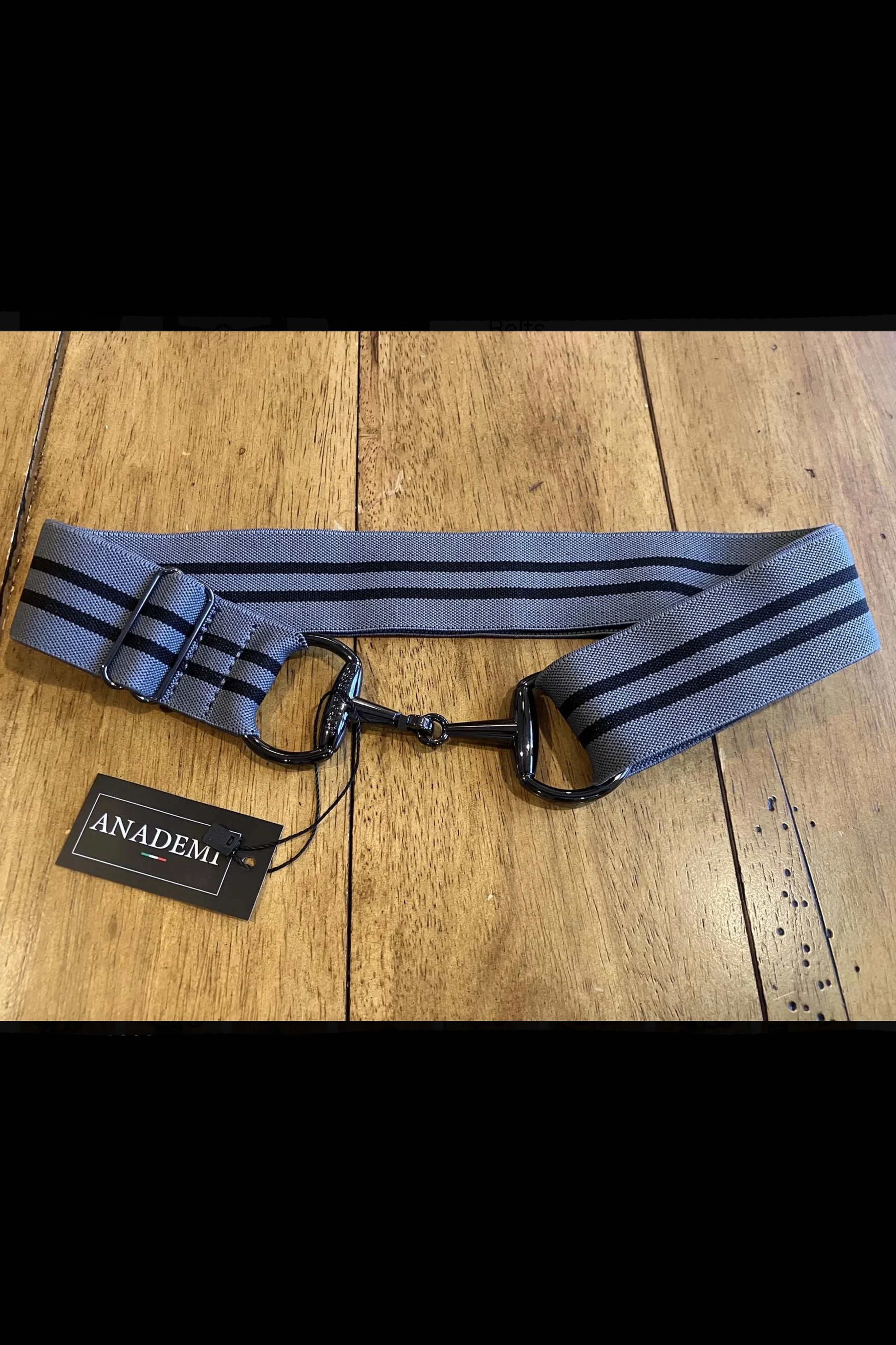 Anademi Adjustable Stretch Bit Belt In Gray with Black Stripes
