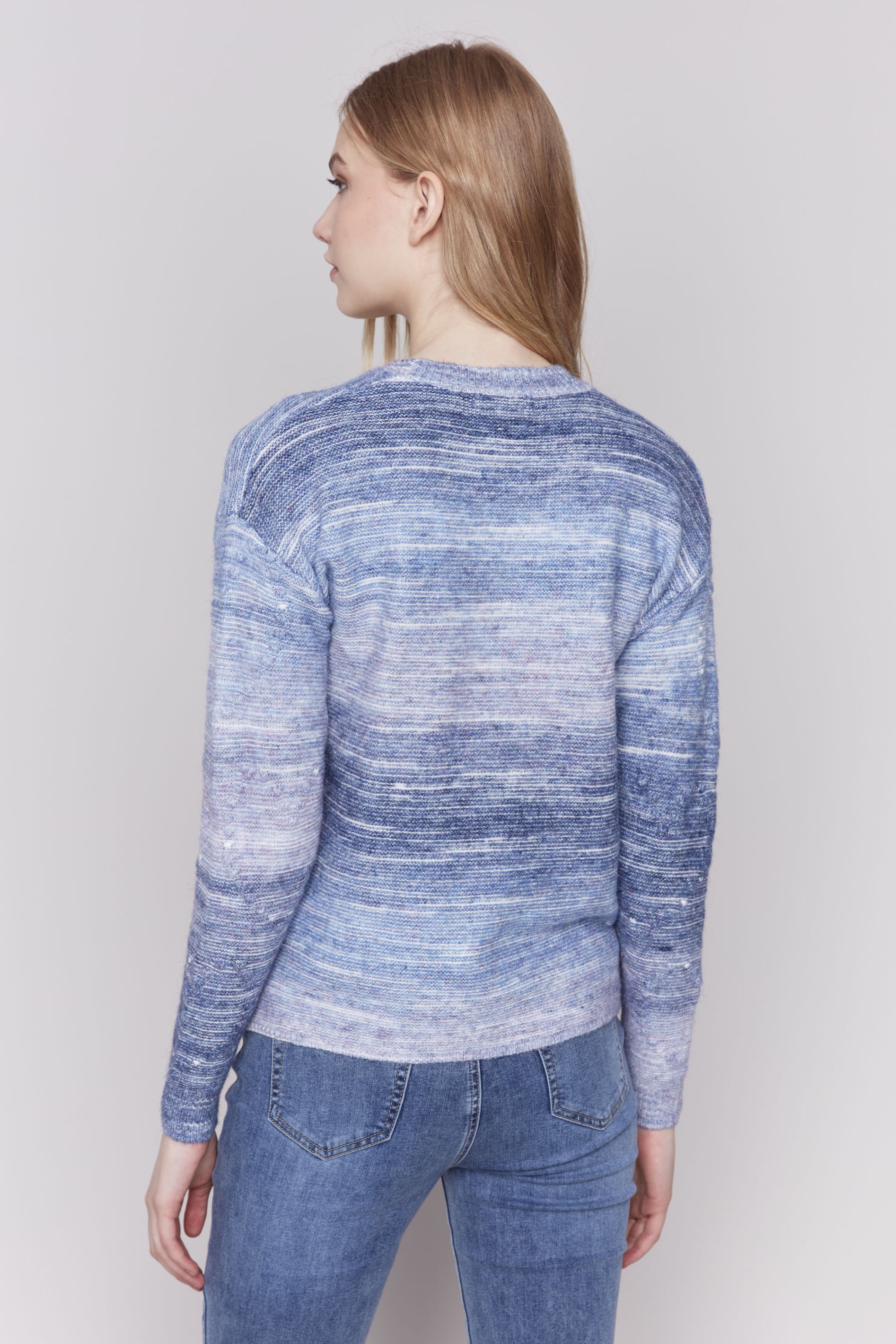 Charlie B Space Dye Knit Sweater With Drop Shoulder In Blue - 2nd Round Equestrian